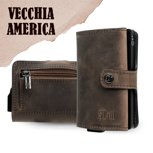 SLim Crazy Horse Portacarte Pelle Brown con Zip RFID