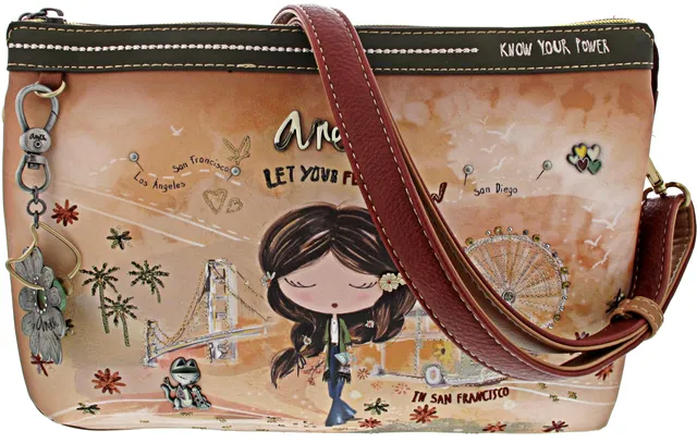 ANEKKE Peace & Love tracolla camel ecopelle ricamata