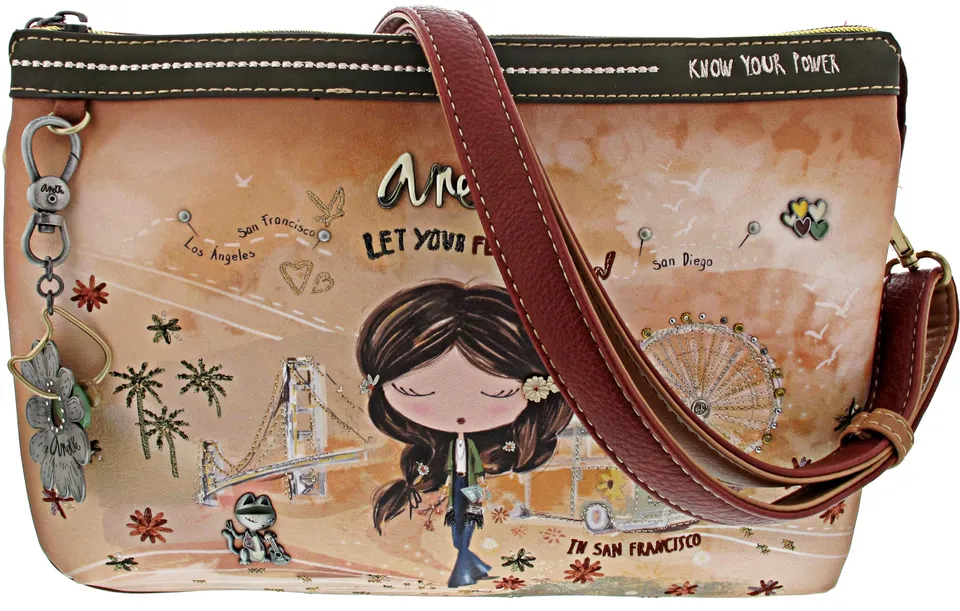 ANEKKE Peace & Love tracolla camel ecopelle ricamata