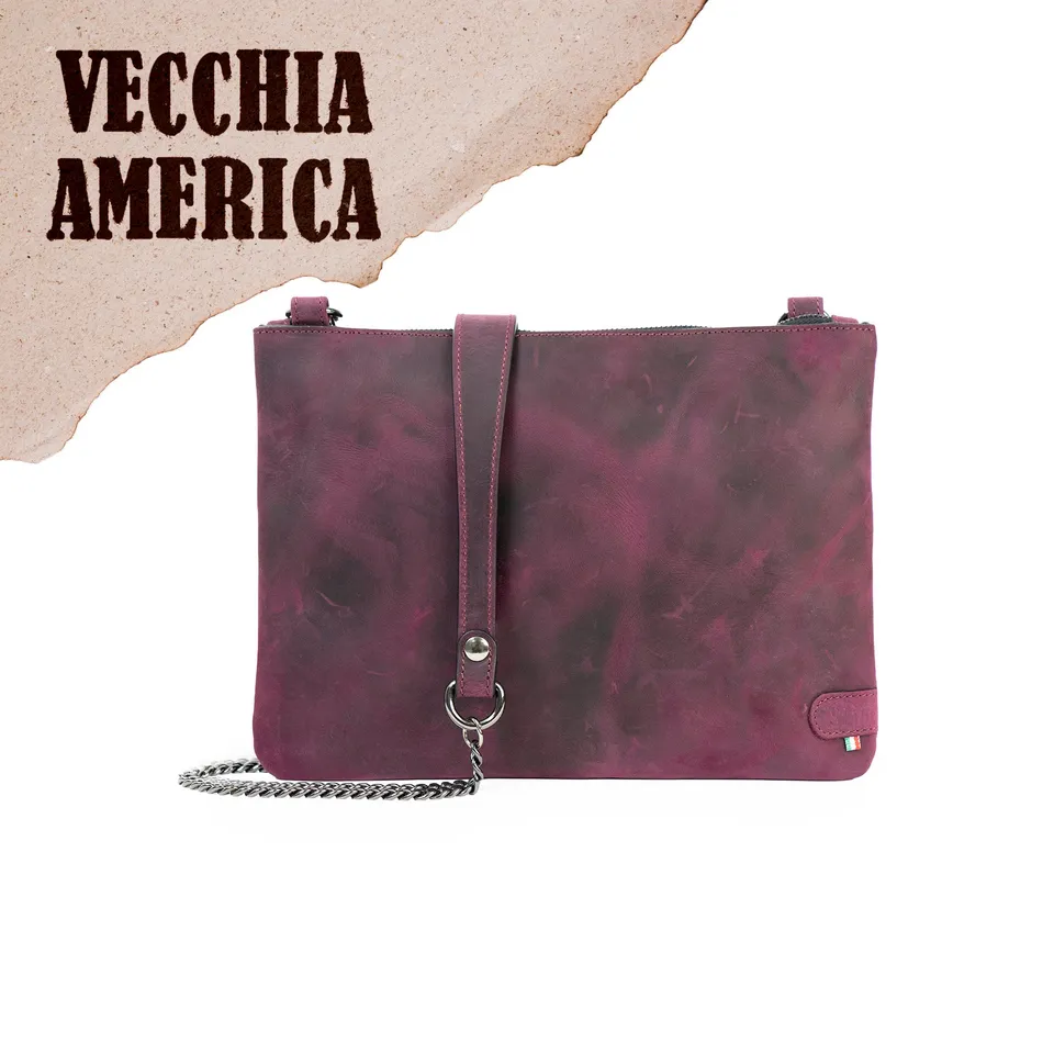 SLim Pochette Tracolla Vera Pelle Viola Crazy 23x14 cm