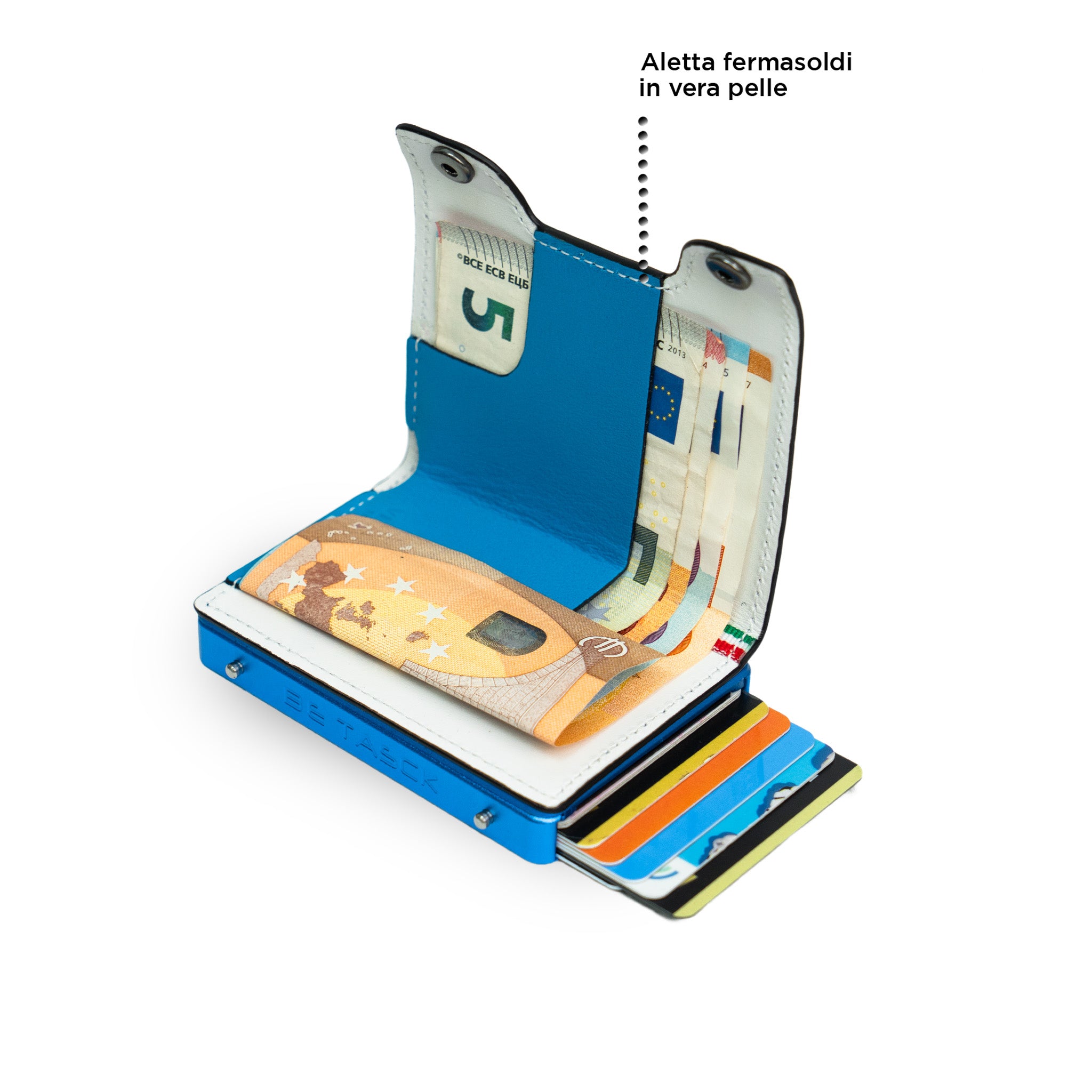 SLim Be Tasck cover pelle liscia blu bianco
