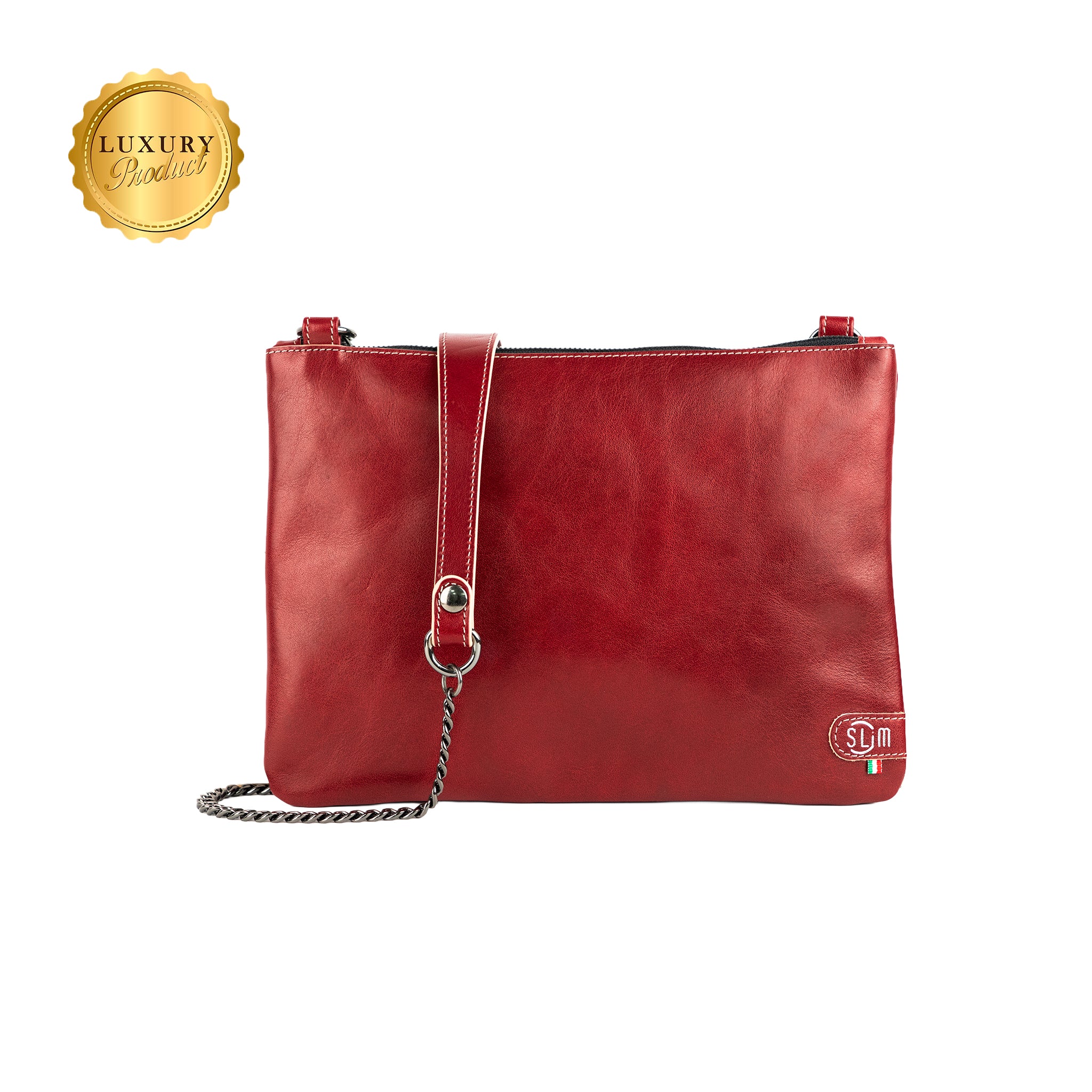 SLim Pochette Tracolla Vera Pelle Vegetale Rosso