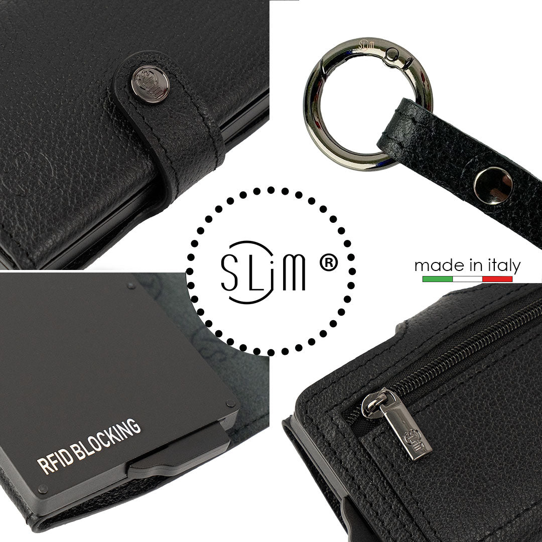 SLim Necklace Portafoglio Nero Zip Doppia Cassa RFID