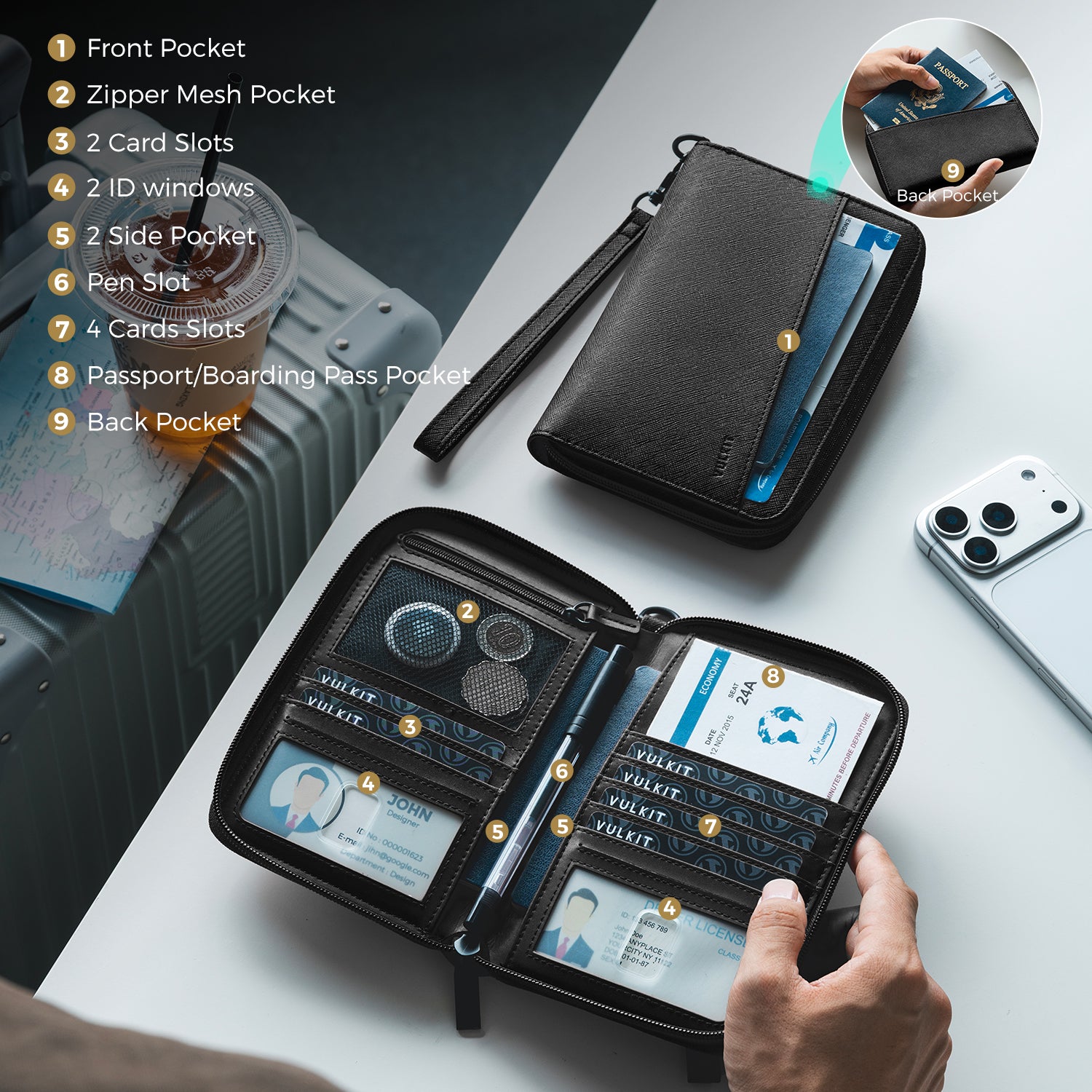 VULKIT VPW112 Portapassaporto Nero RFID da Viaggio