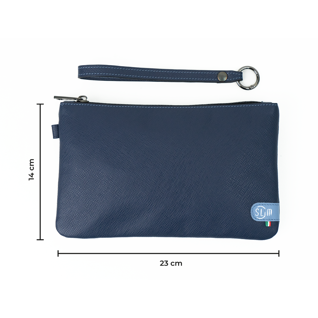 SLim Pochette Polsiera Saffiano Blu pochette pelle 23x14 cm