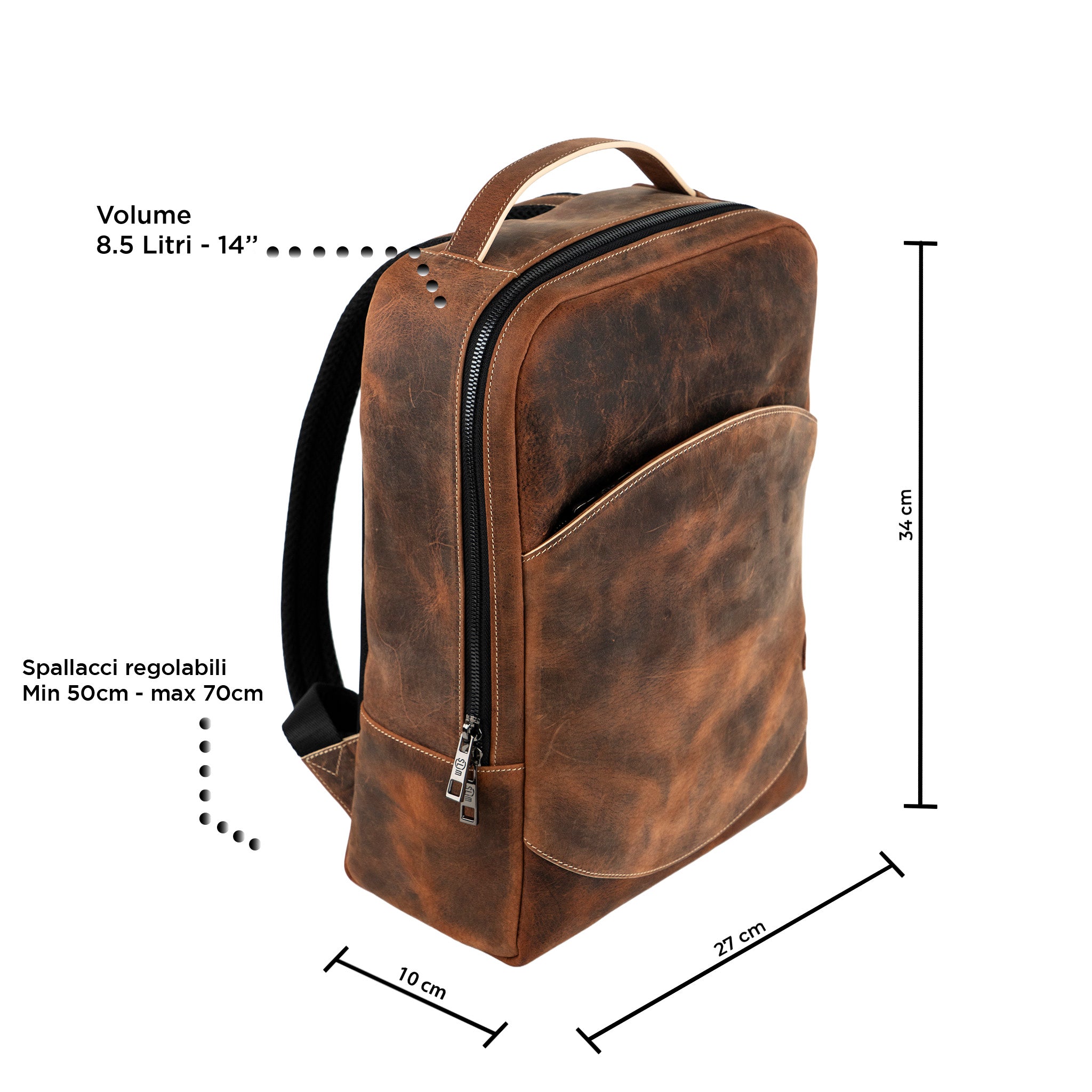 SLim Zaino Medio pelle brown Crazy Horse laptop 14"