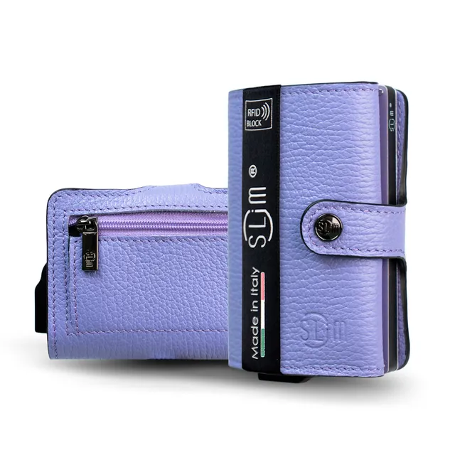 SLim Bottalato Portafoglio Pelle Lilla RFID 12 Carte