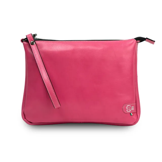 SLim Pochette Max pelle vegetale fucsia 25x19 cm capiente
