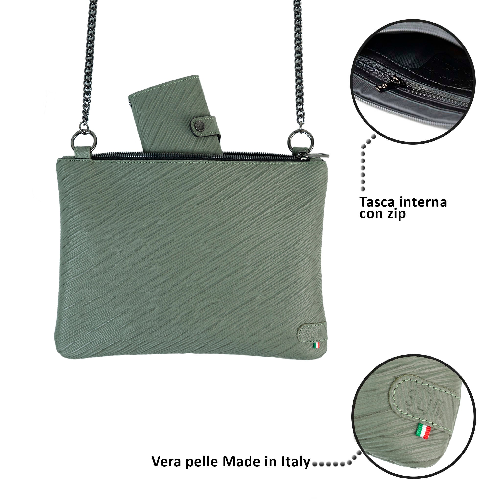 SLim Pochette Tracolla Pelle Epi Salvia 20x28,5