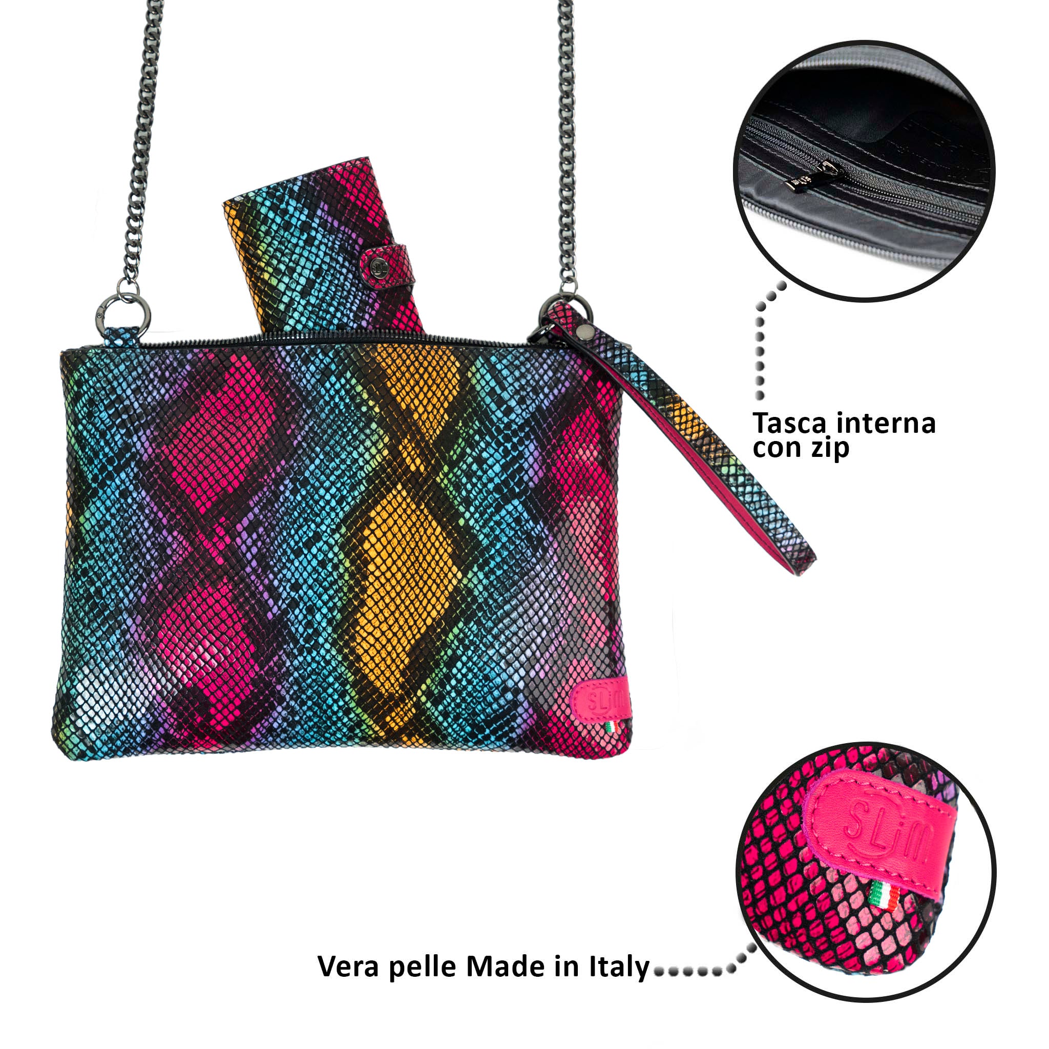 SLim Pochette Tracolla Animalier Multicolor pochette 23 cm