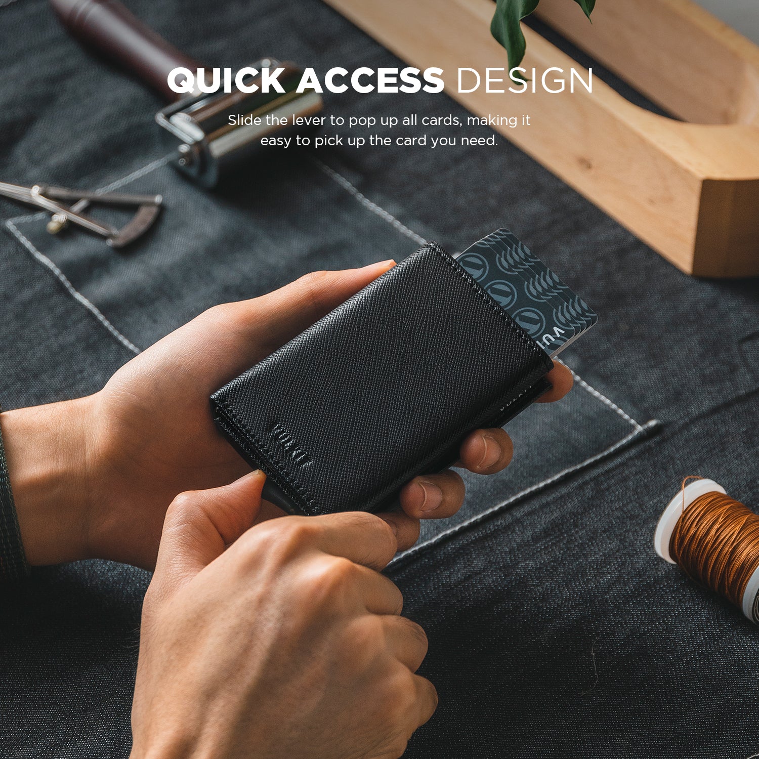 VULKIT VC208 portacarte pelle nero RFID con leva