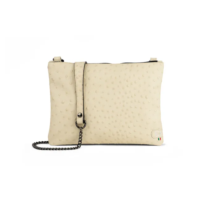 SLim Pochette Tracolla Vera Pelle Struzzo Beige