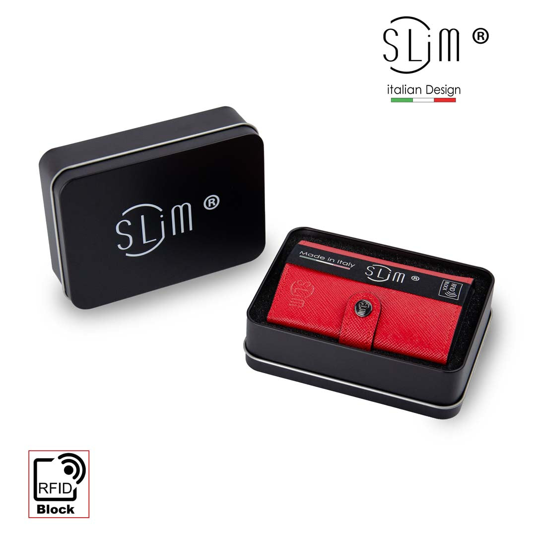 SLim Saffiano Rosso portacarte pelle anti graffio zip