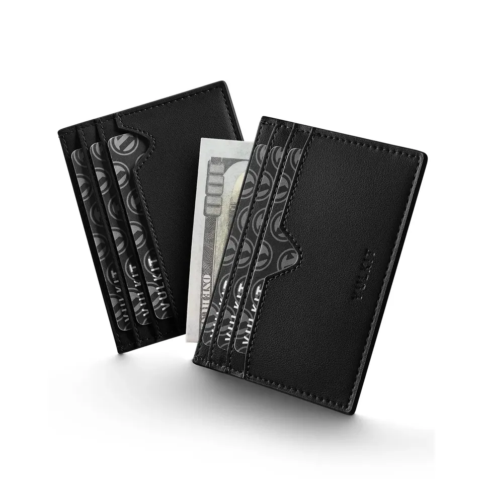 VULKIT Card Holders VW132 portacarte pelle nero slim RFID 7 carte