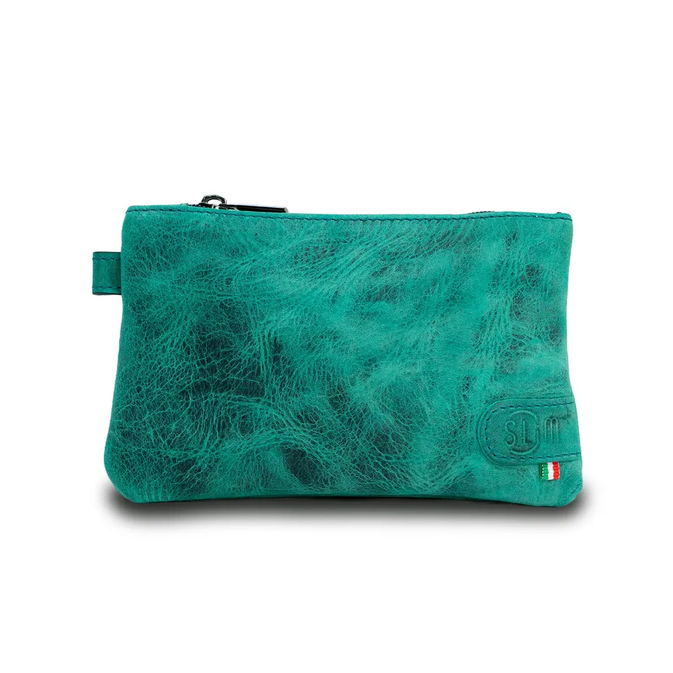 SLim Mini Pochette Pelle Acquamarina Made in Italy