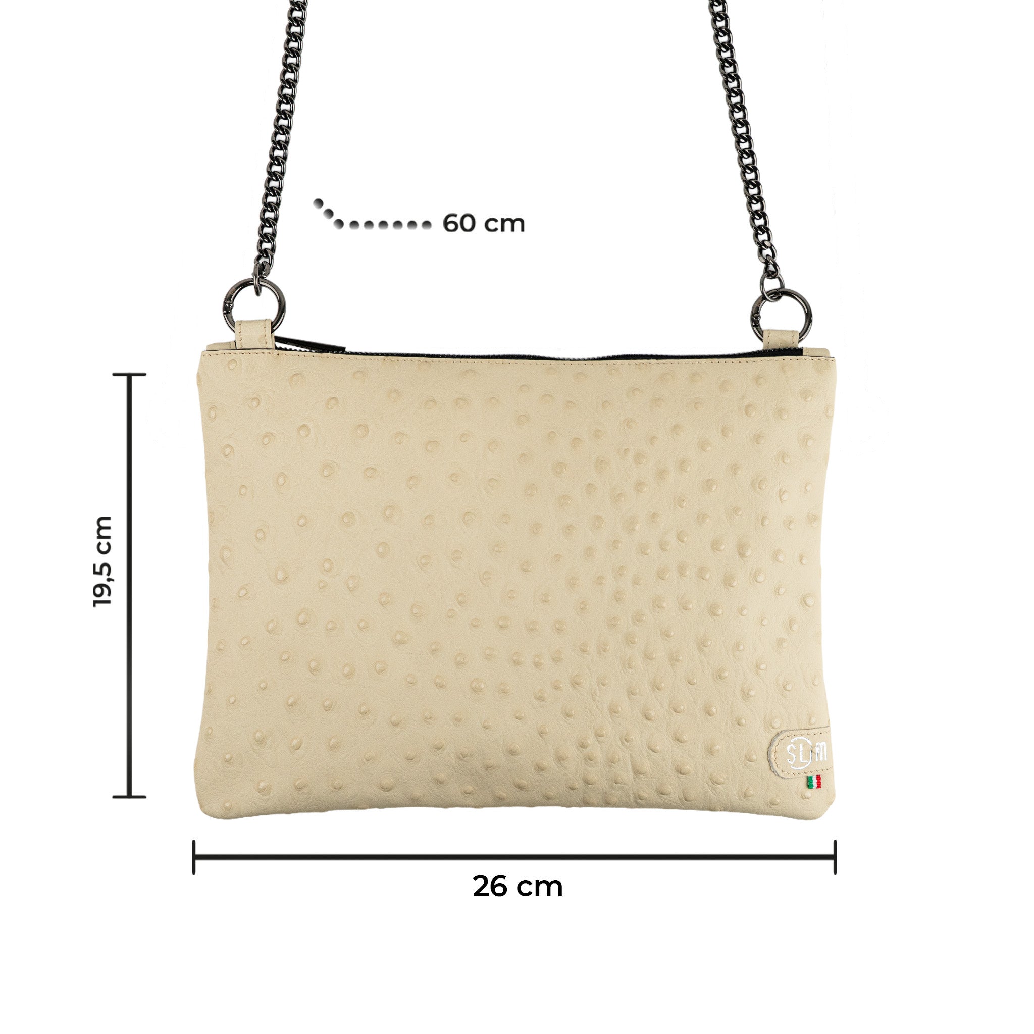 SLim Pochette Tracolla Vera Pelle Struzzo Beige