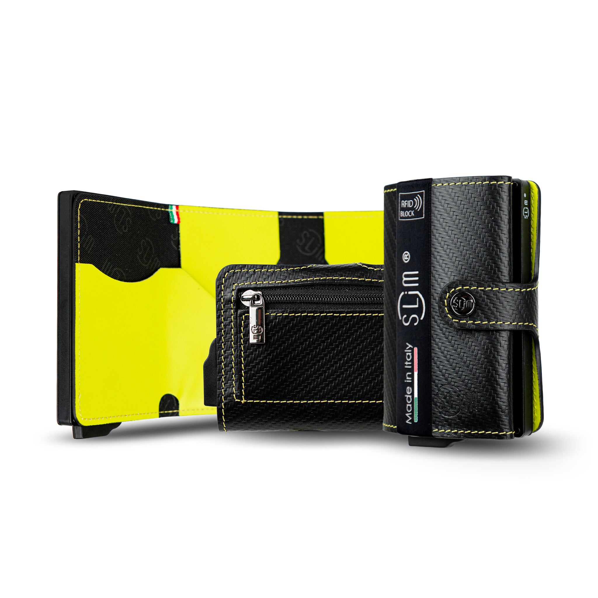 SLim Vera Pelle Carbon Nero portafoglio RFID 12 carte