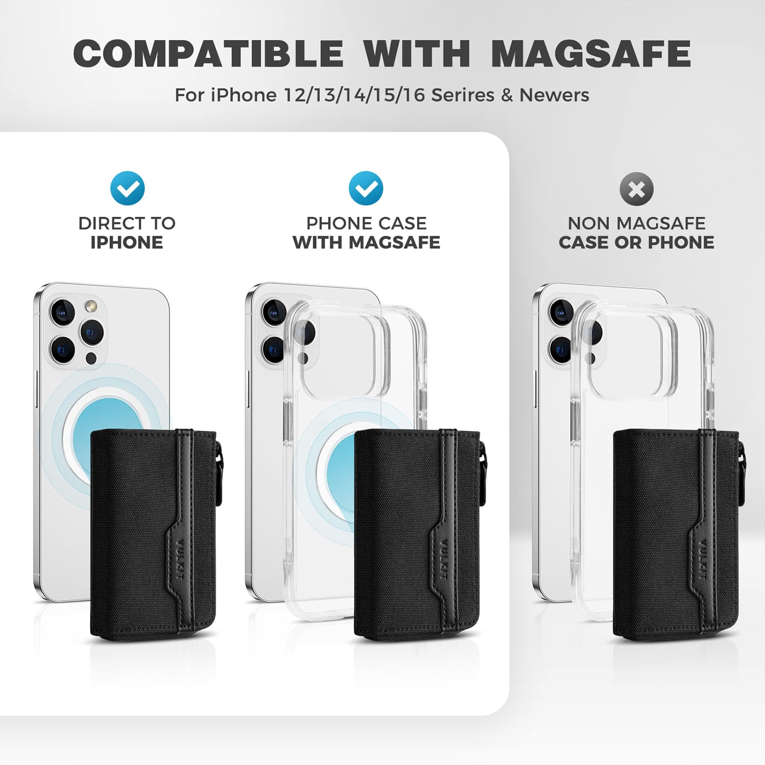 VULKIT VPA113 portafoglio MagSafe nero RFID 15 carte