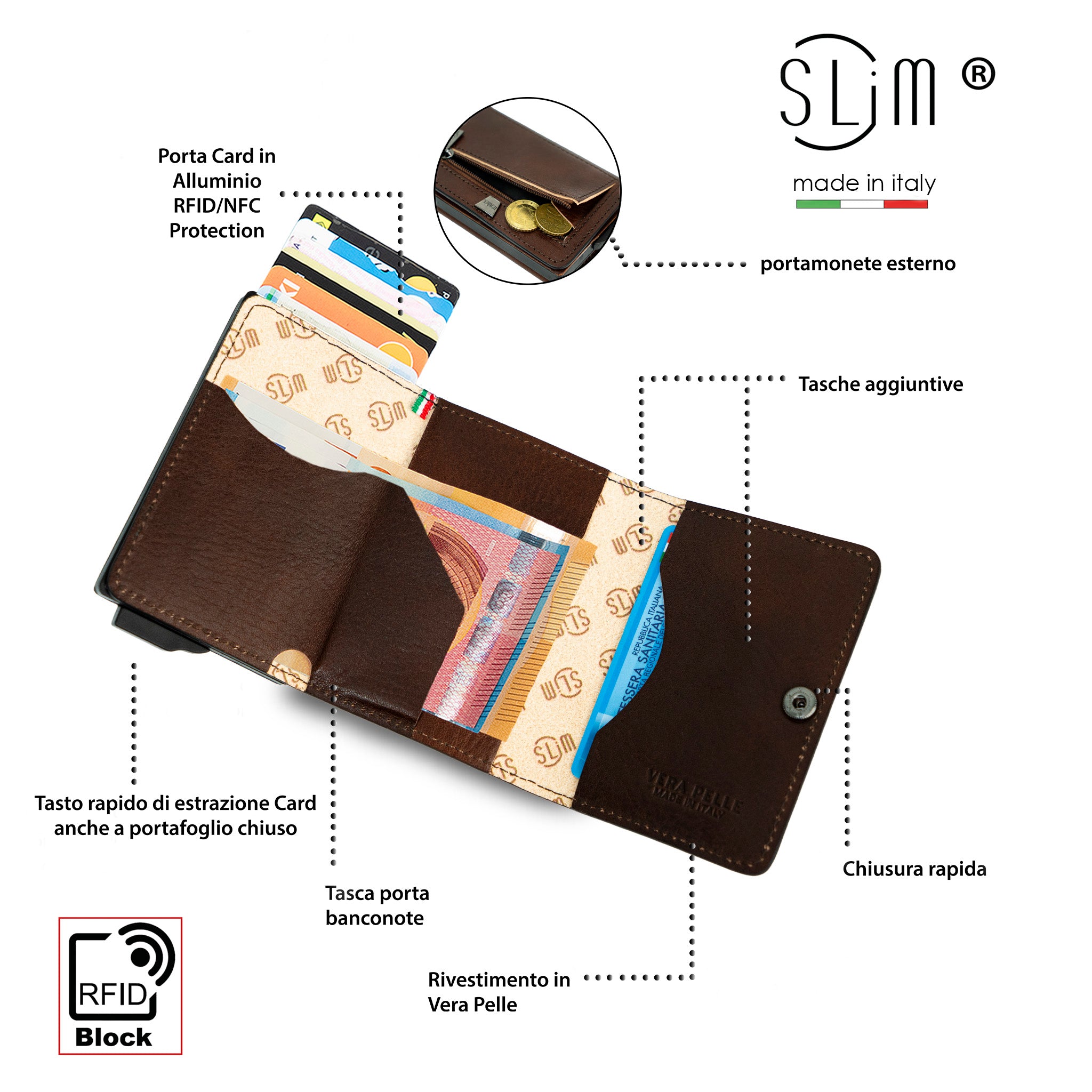 SLim Touch Portafoglio Marrone Concia Vegetale RFID