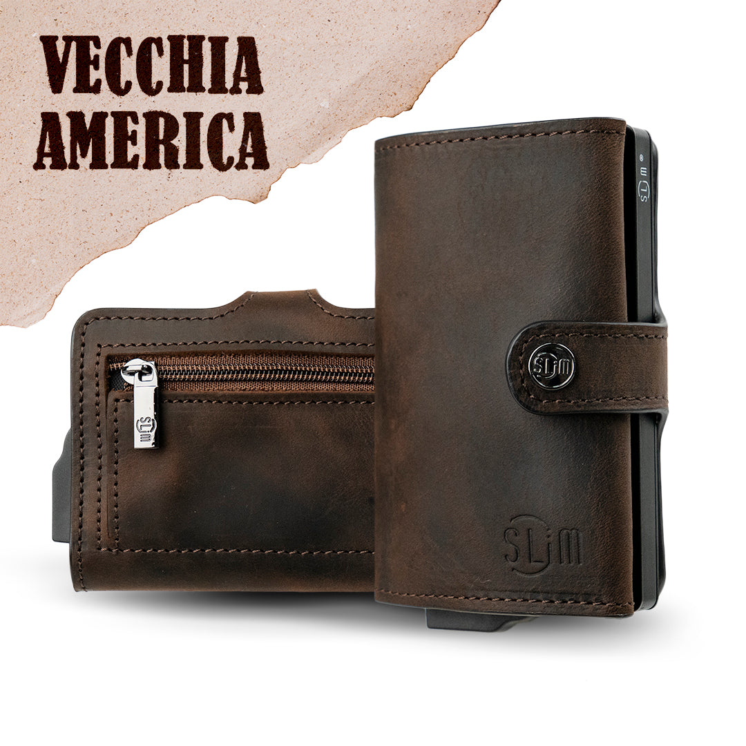 SLim Crazy Horse Portafoglio Pelle RFID 12 Carte Brown