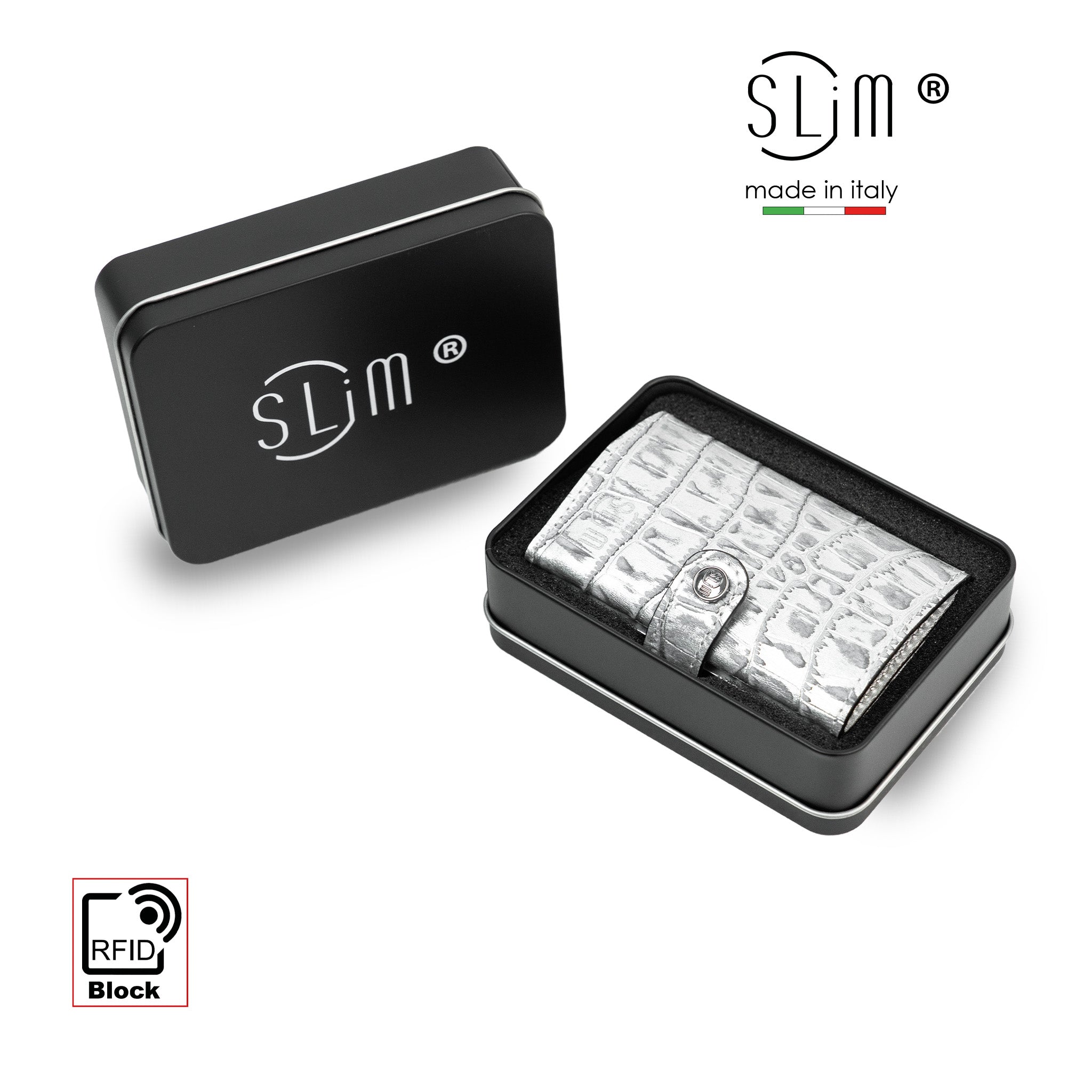 SLim Portacarte Cocco Metal Argento RFID 10,5 cm