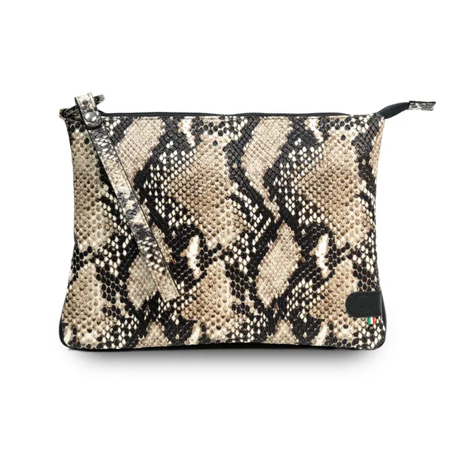SLim Pochette Max Rettile Beige 25x19 cm Vera Pelle
