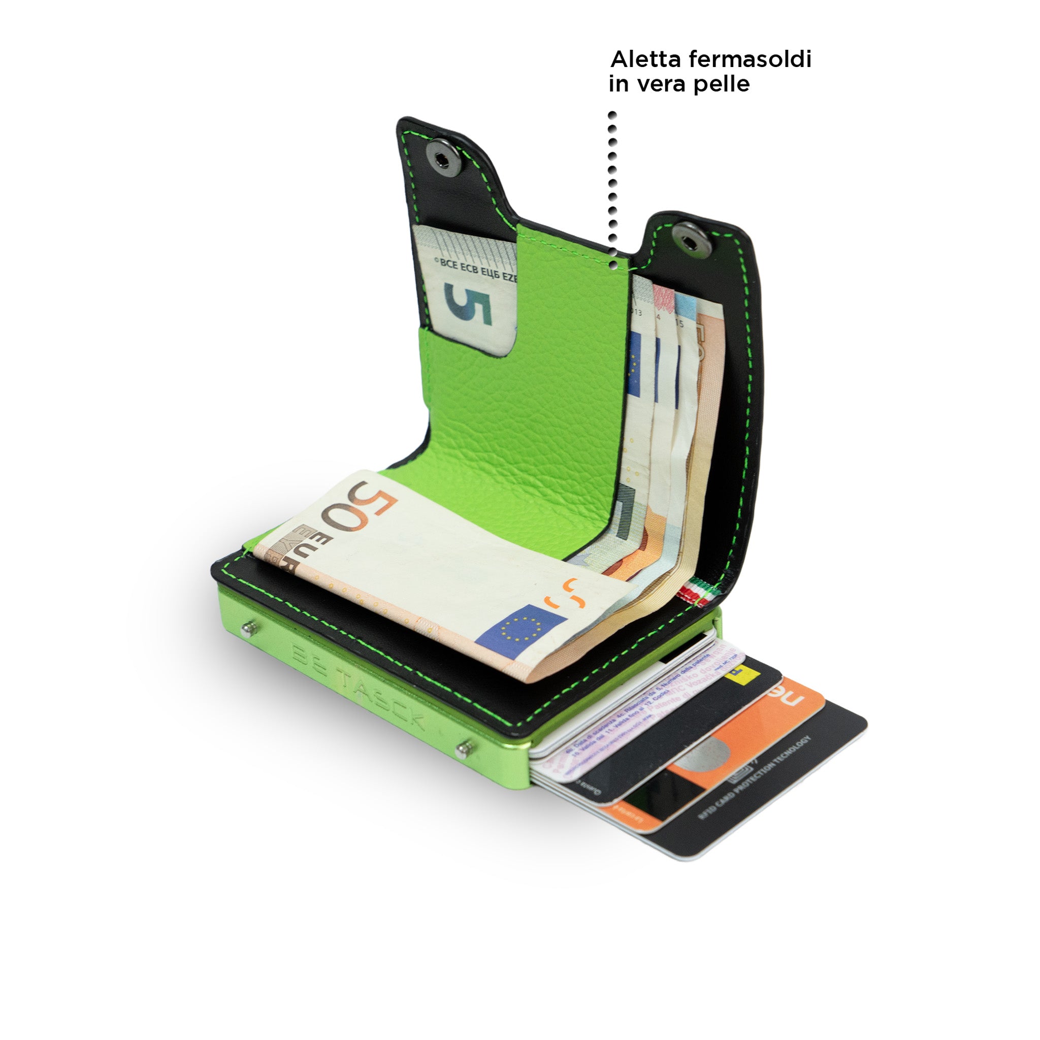 SLim Be Tasck Portacarte Pelle Bottalata Verde Frame
