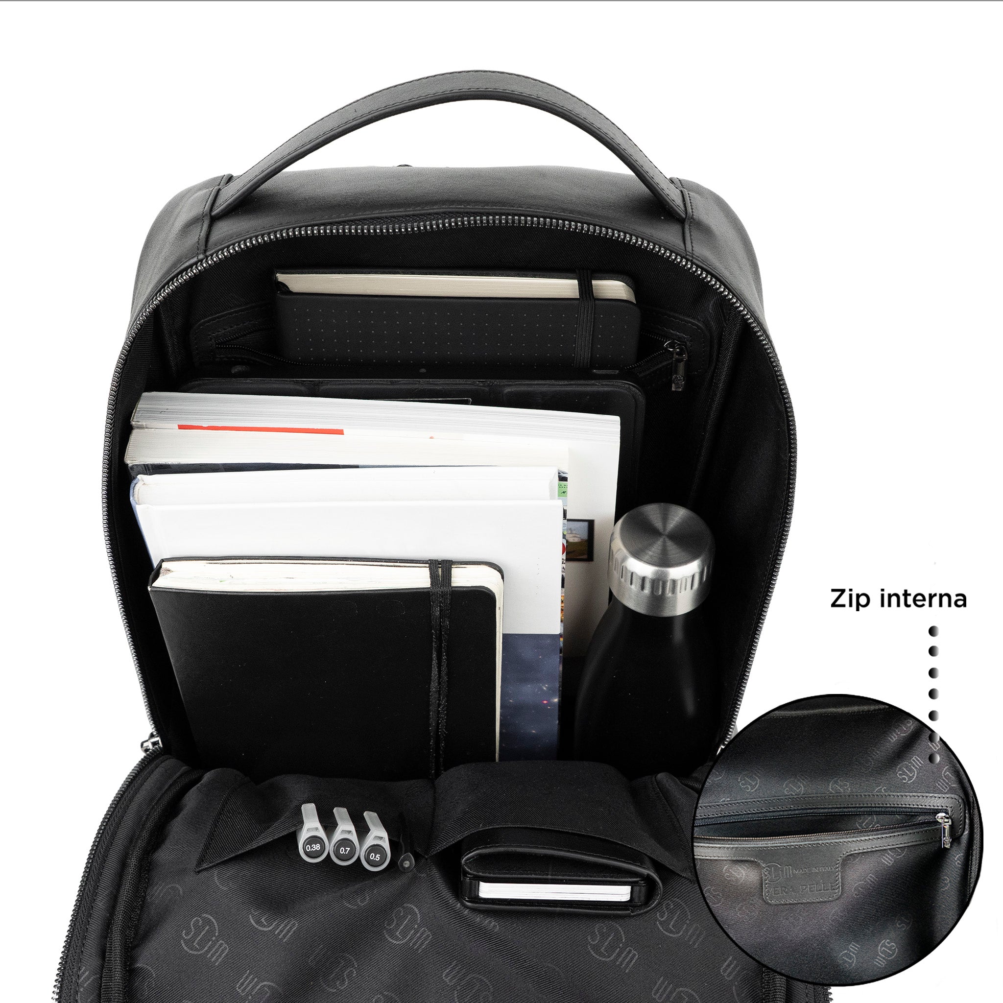 SLim Zaino Medio pelle vegetale nero laptop 14" 8,5 L