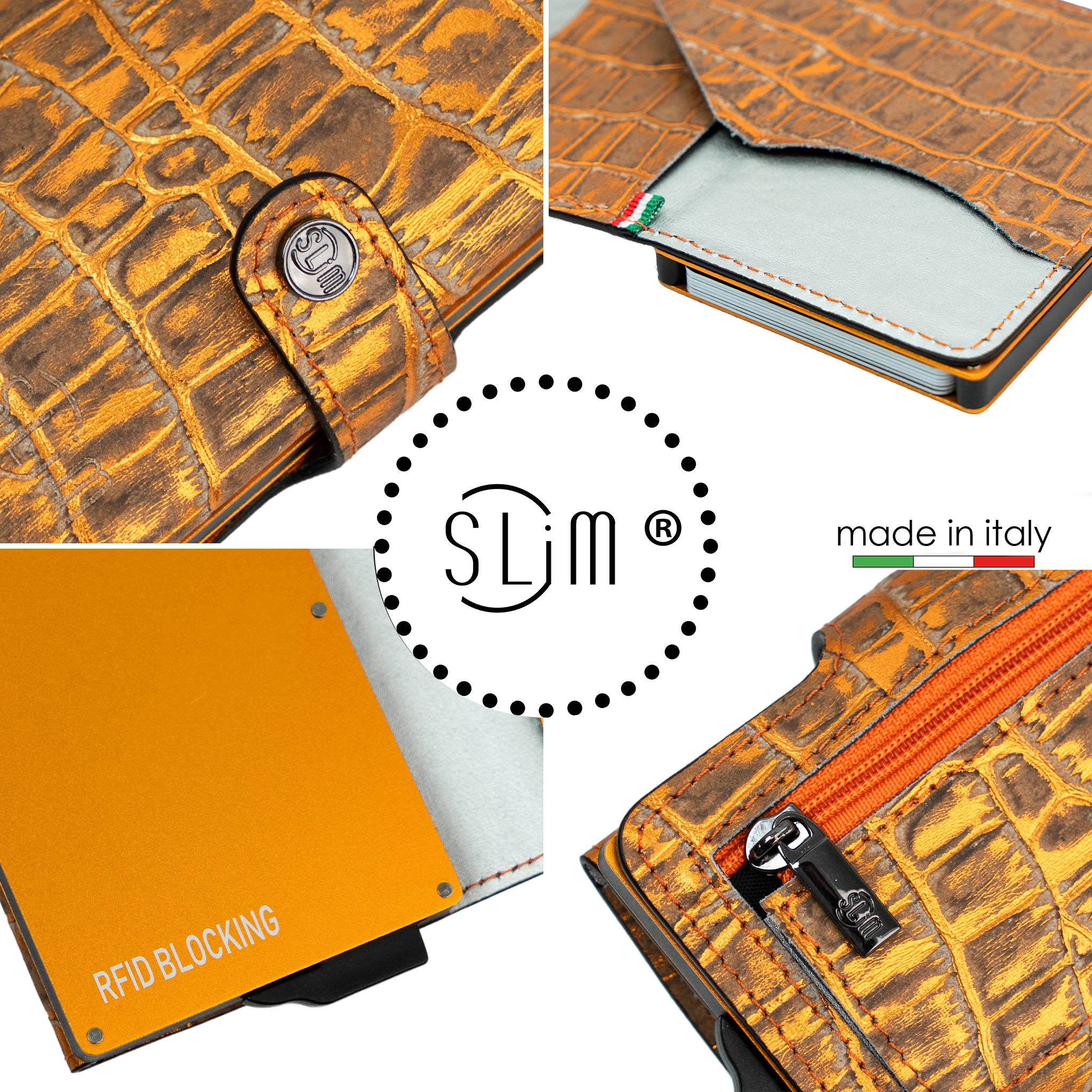 SLim Stampa Cocco Metal Arancio portafoglio 12 carte RFID