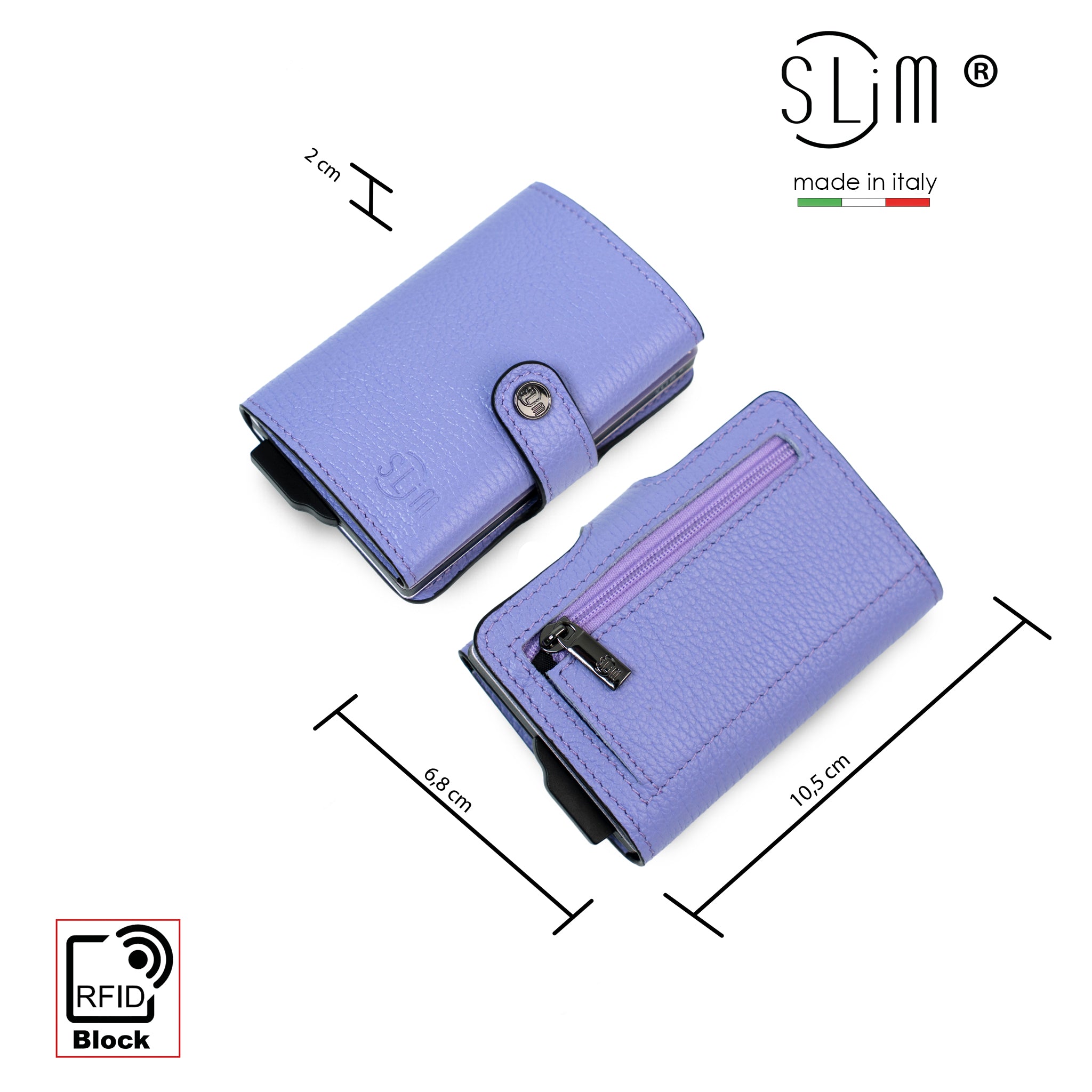 SLim Bottalato Portafoglio Pelle Lilla RFID 12 Carte