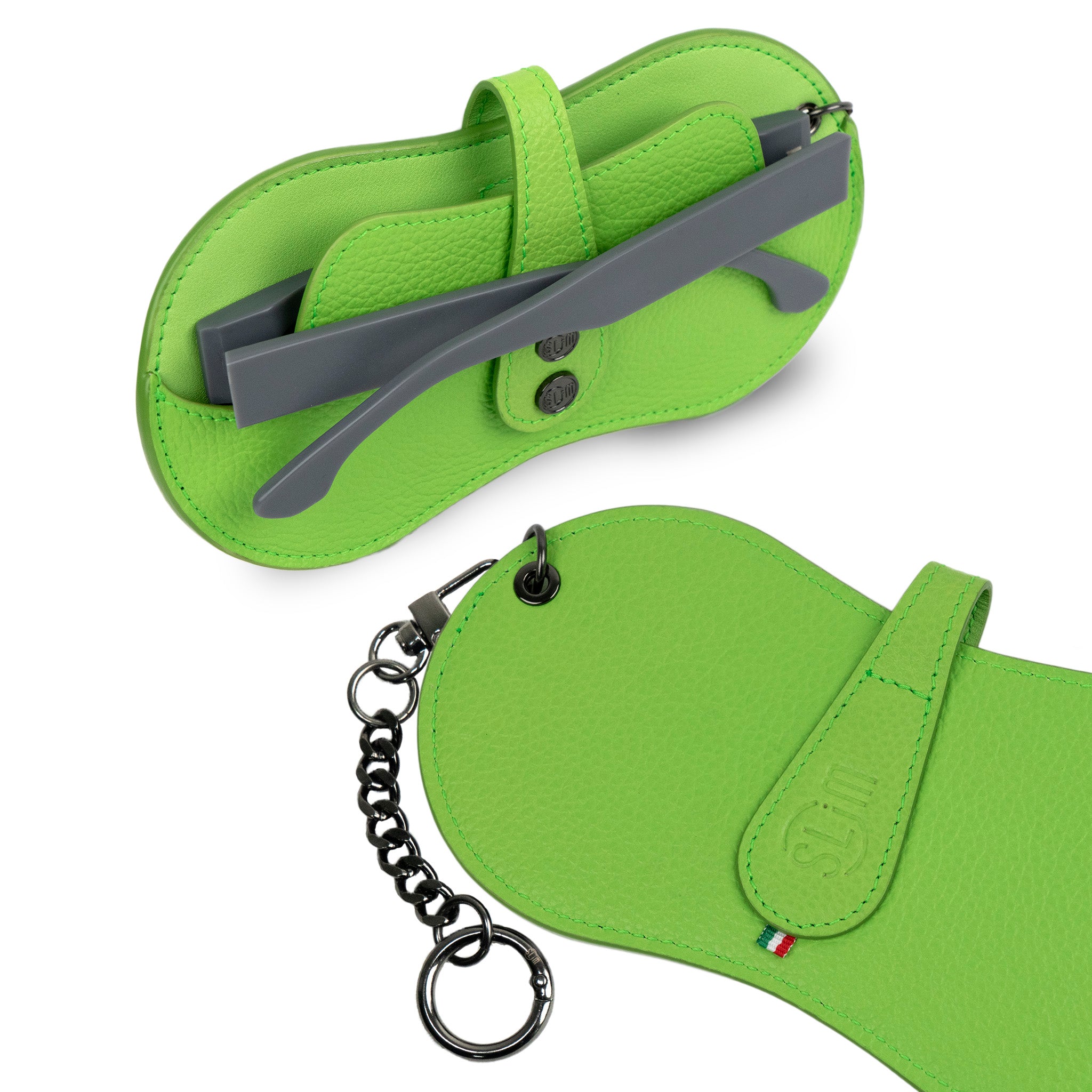 SLim Vision Portaocchiali Vera Pelle Verde Lime