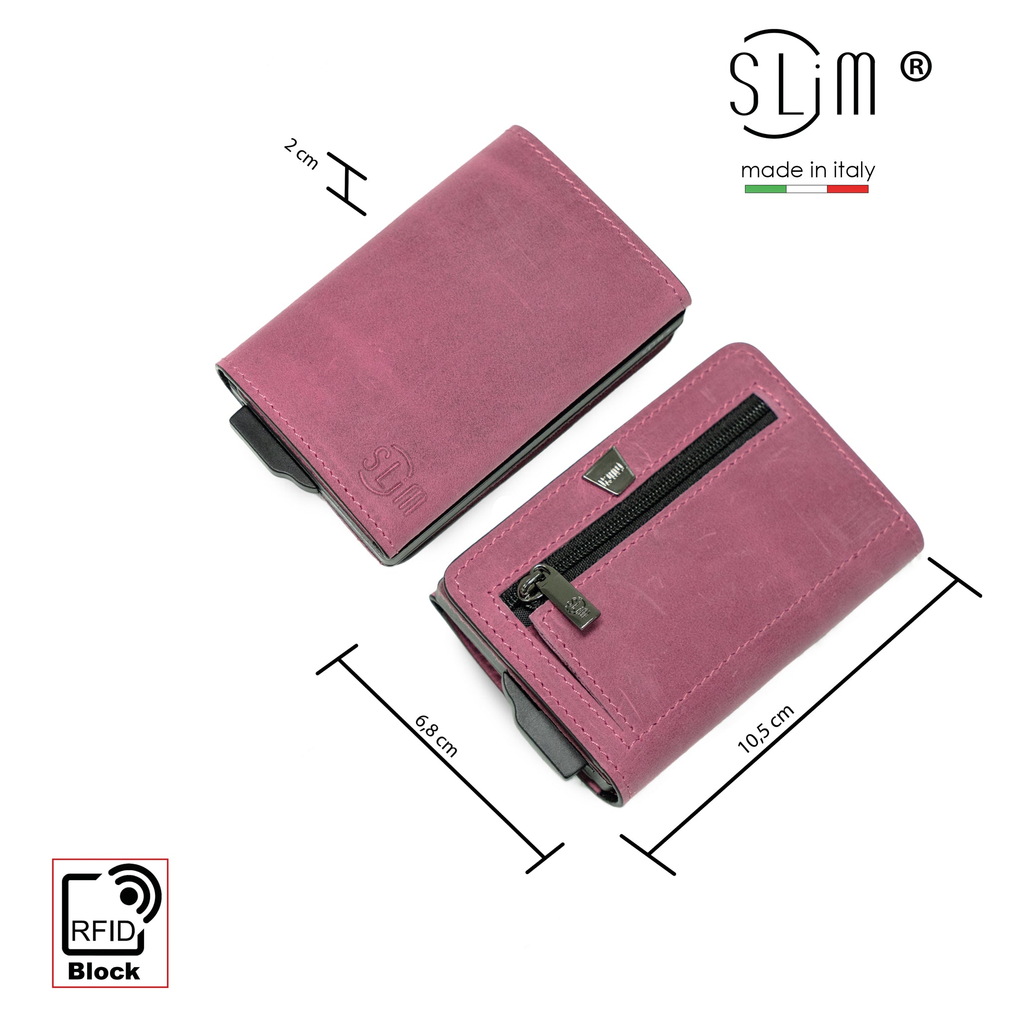 SLim Touch Mini Portafoglio Pelle Crazy Malva RFID