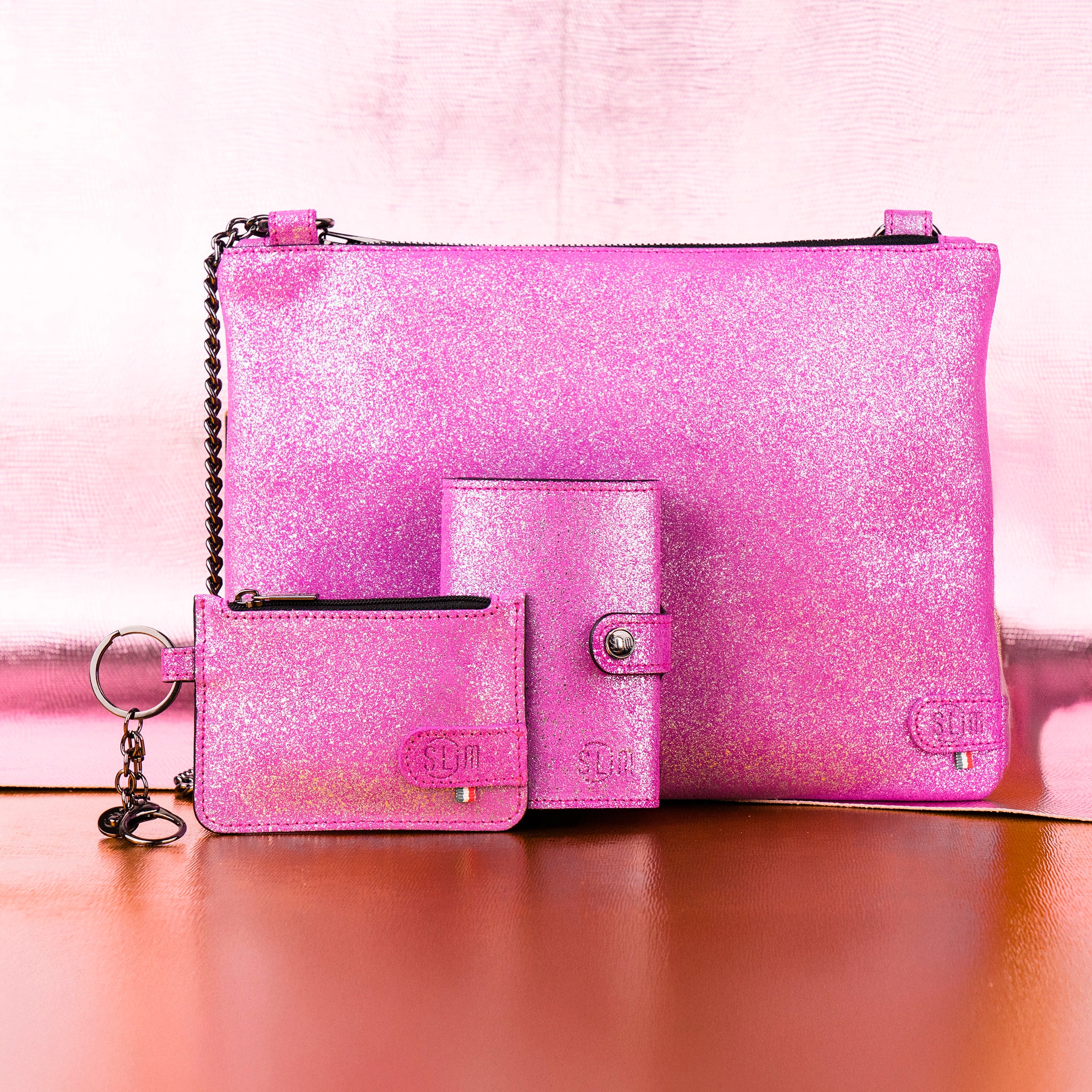 SLim Pochette Polsiera Set Metal Viola Glitter Grande