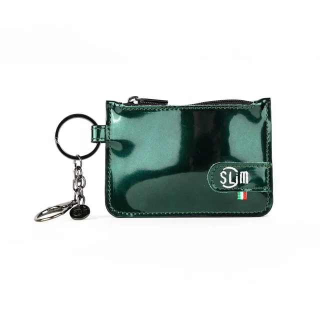 SLim Portachiavi Portamonete Pelle Specchio Verde 10x7 cm