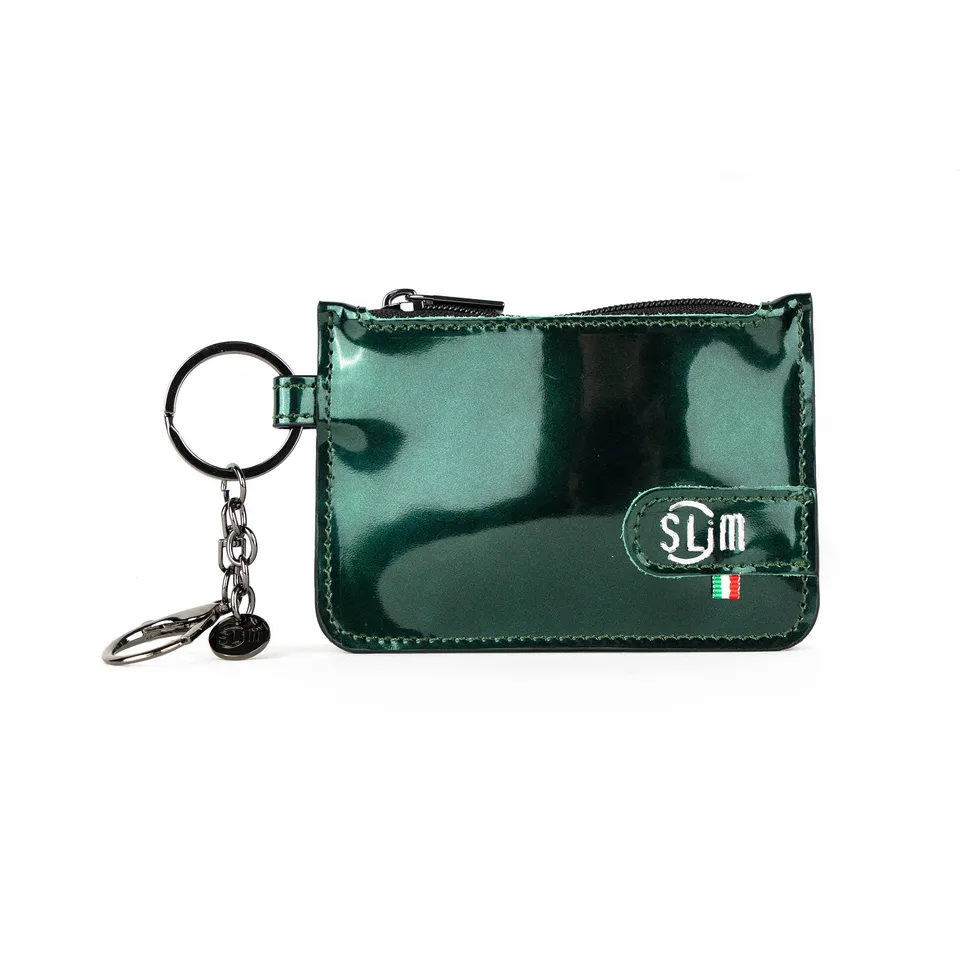 SLim Portachiavi Portamonete Pelle Specchio Verde 10x7 cm