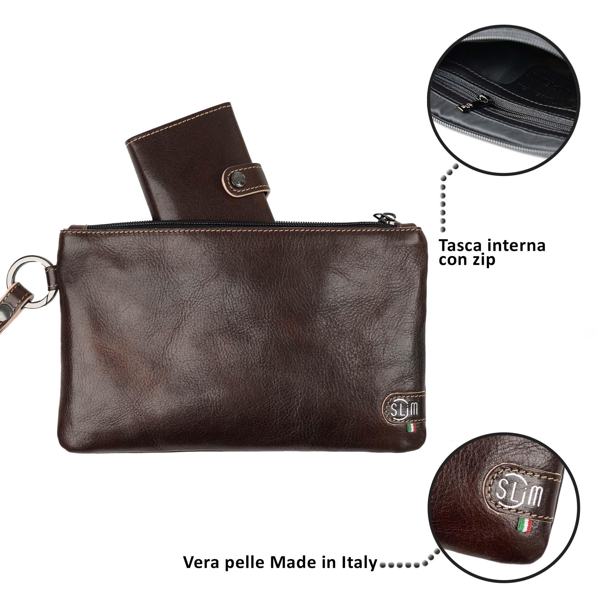 SLim Pochette Polsiera Pelle Vegetale Marrone 23 cm