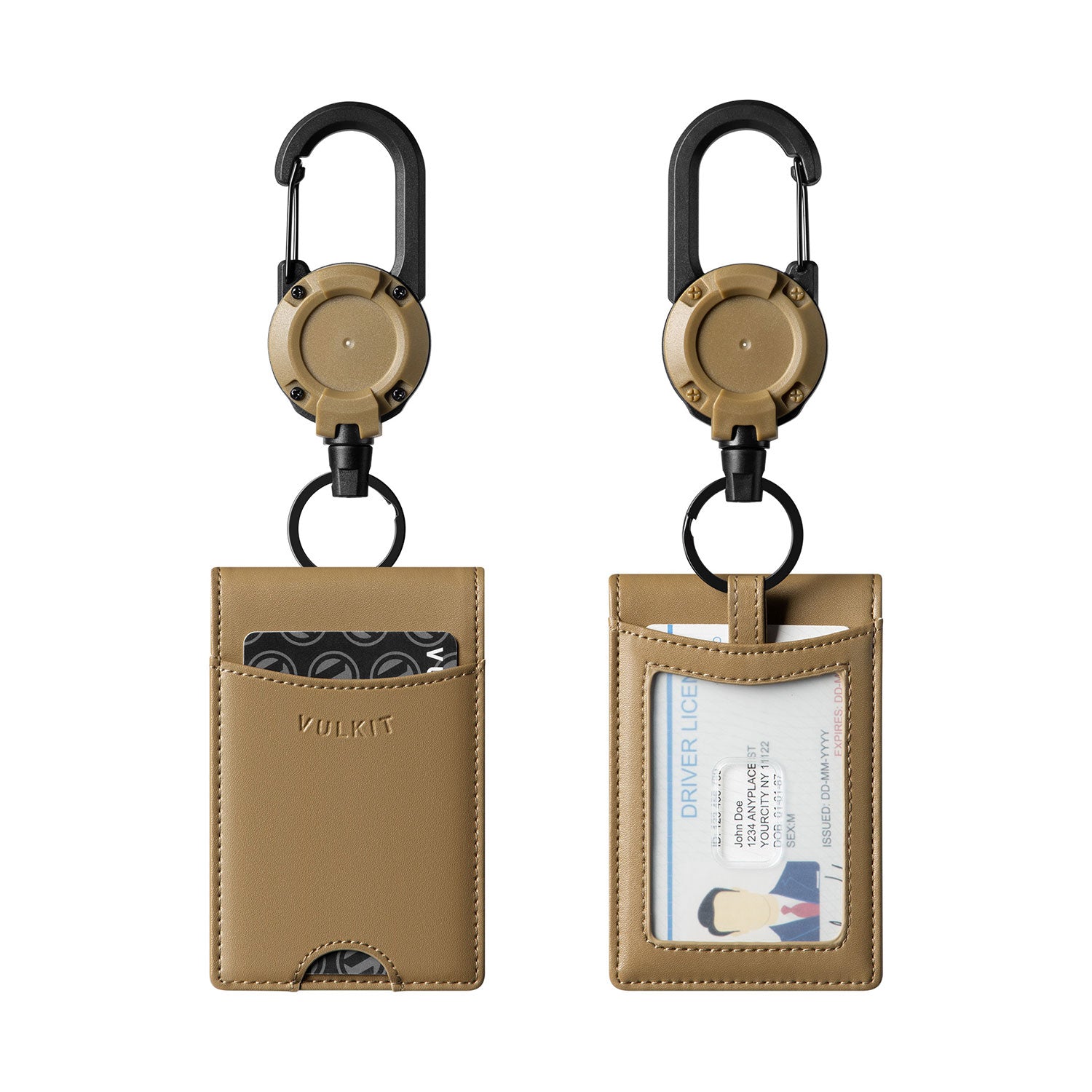 Vulkit VBH102 Portabadge Pelle Nero con Clip Retrattile
