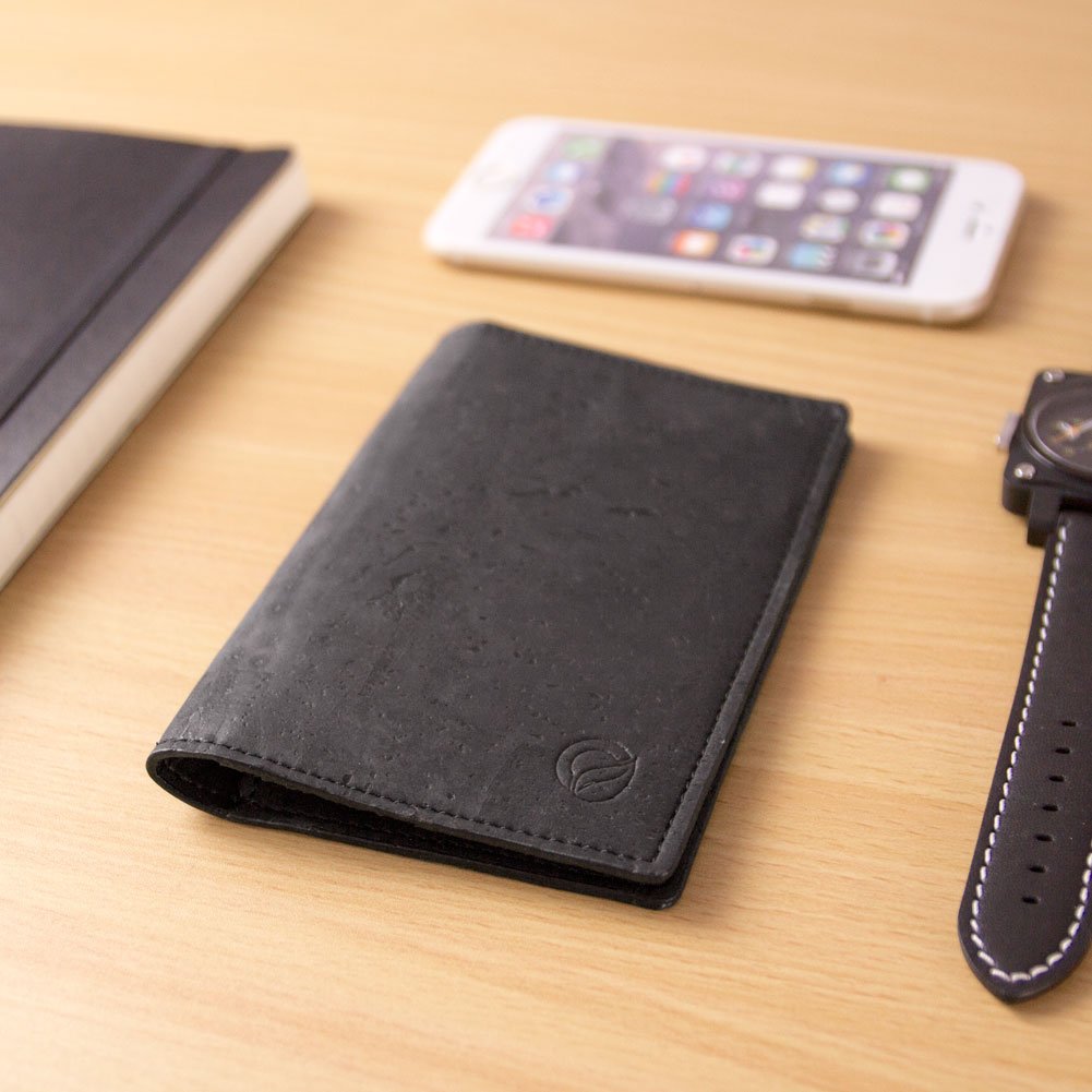 Corkor Wallets Portafoglio Sughero Nero RFID Passaporto