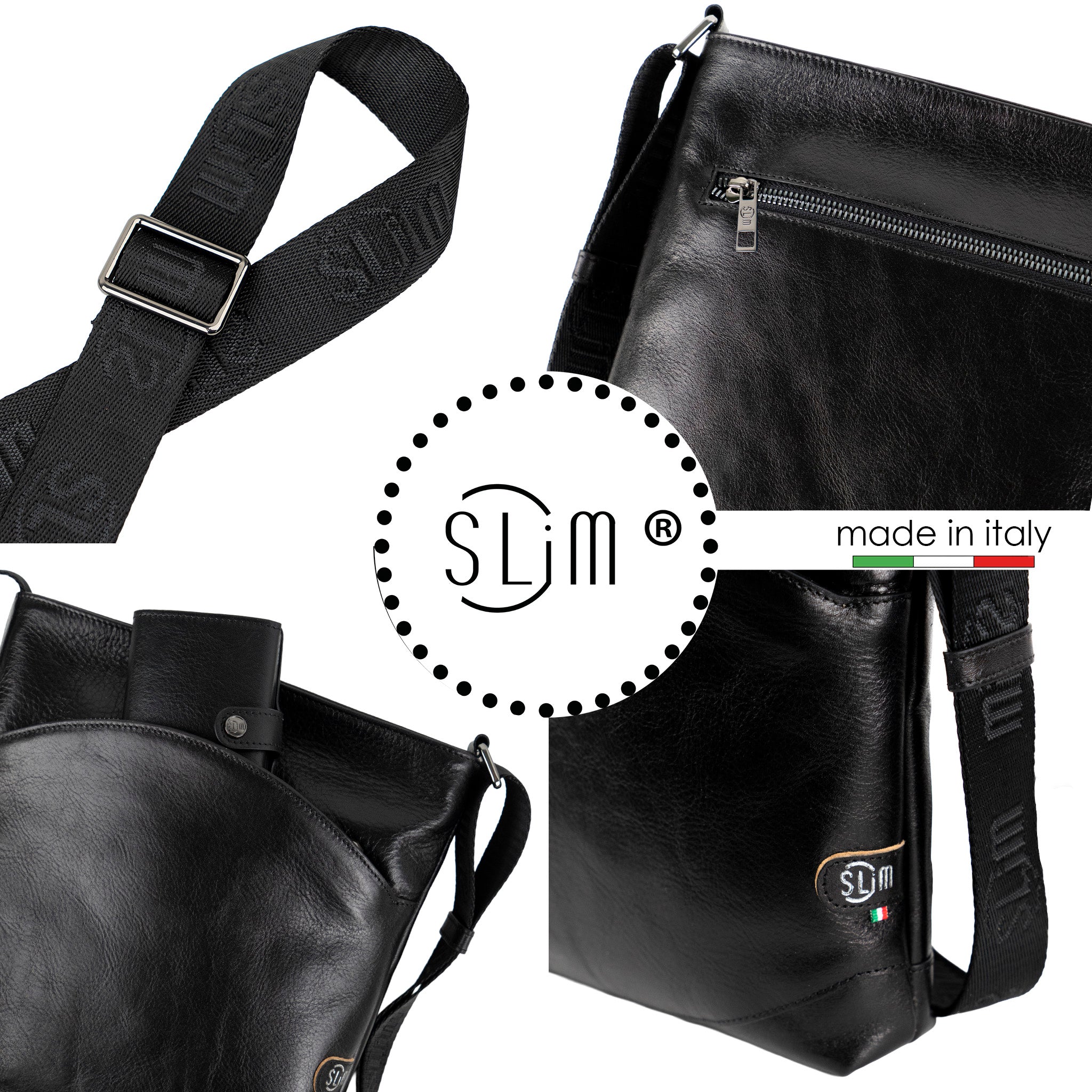 SLim Bag Borsa Vera Pelle Bottalato Nero 23 cm