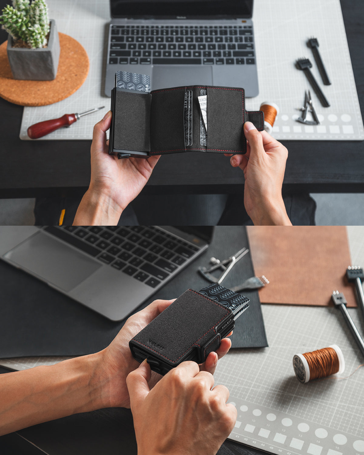 VULKIT Alcantara VC200D Portafoglio Alluminio RFID Grigio