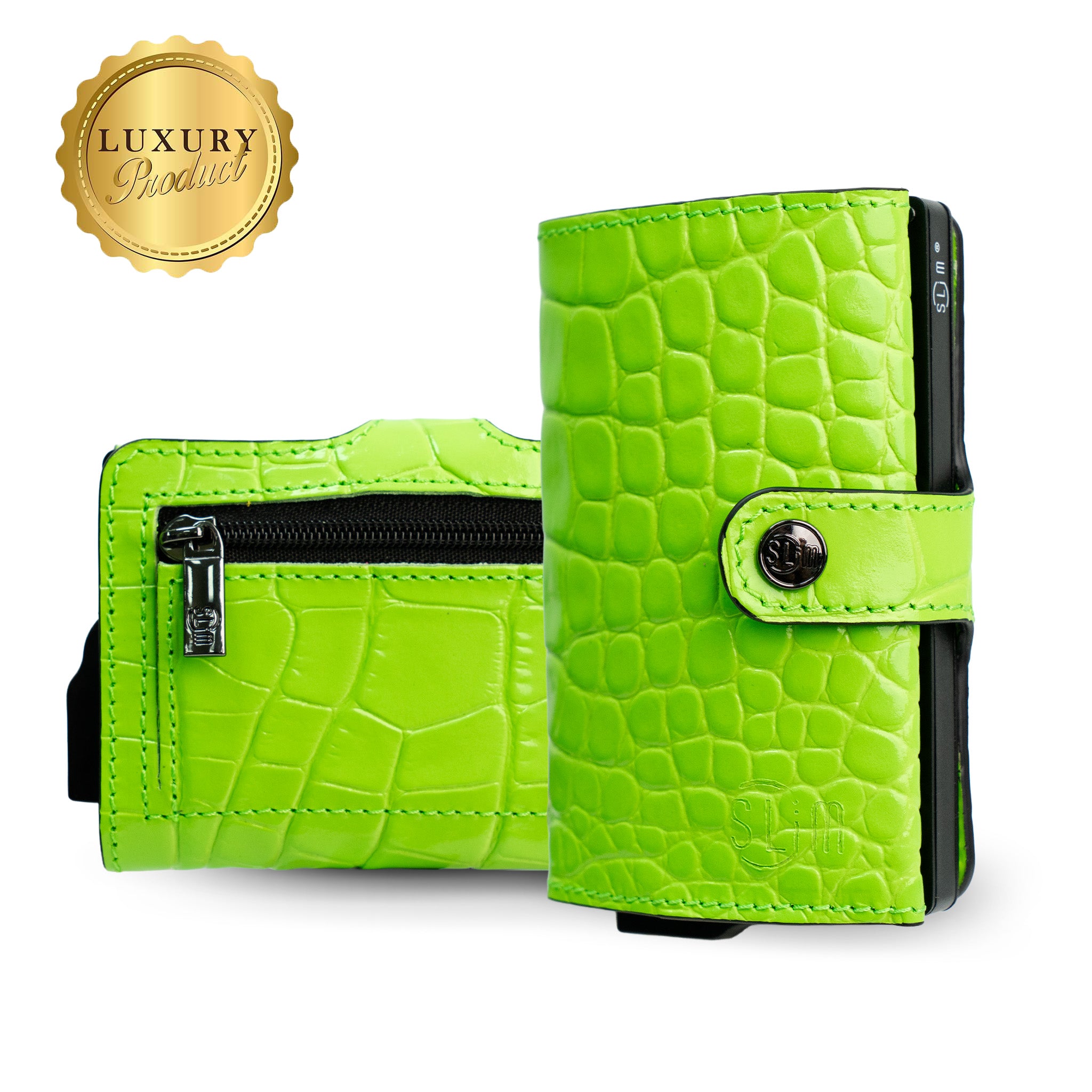 SLim Stampa Cocco Verde portacarte vera pelle RFID