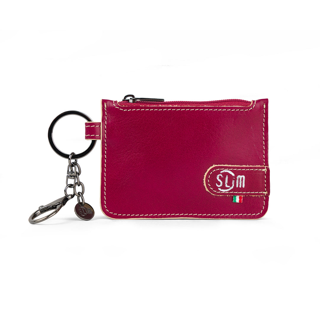 SLim Portachiavi Portamonete Pelle Fucsia Bustina Zip