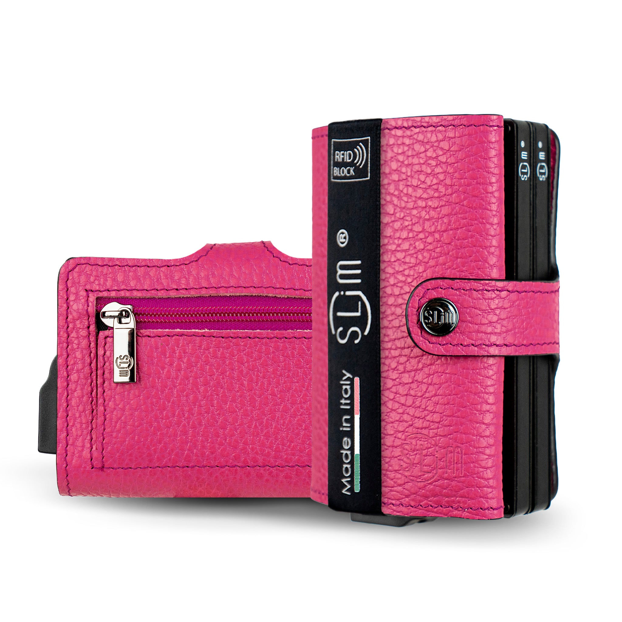 SLim Bottalato portafoglio pelle Fucsia doppia cassa