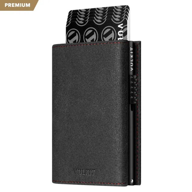 VULKIT VC302A Portafoglio Alcantara Blu Tre Ante RFID Zip