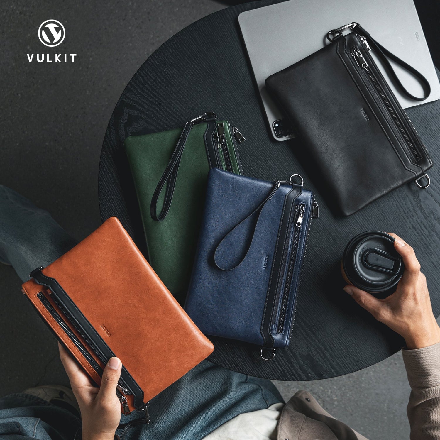 VULKIT VB110 Clutch Pelle Whiskey Tan RFID Lavoro
