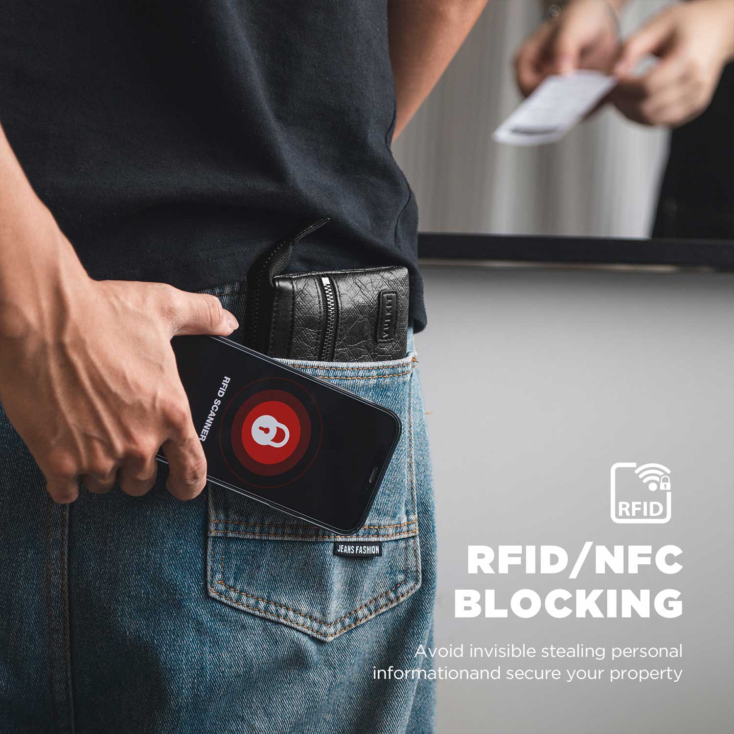 VULKIT VW112 porta carte zip impermeabile nero RFID portachiavi