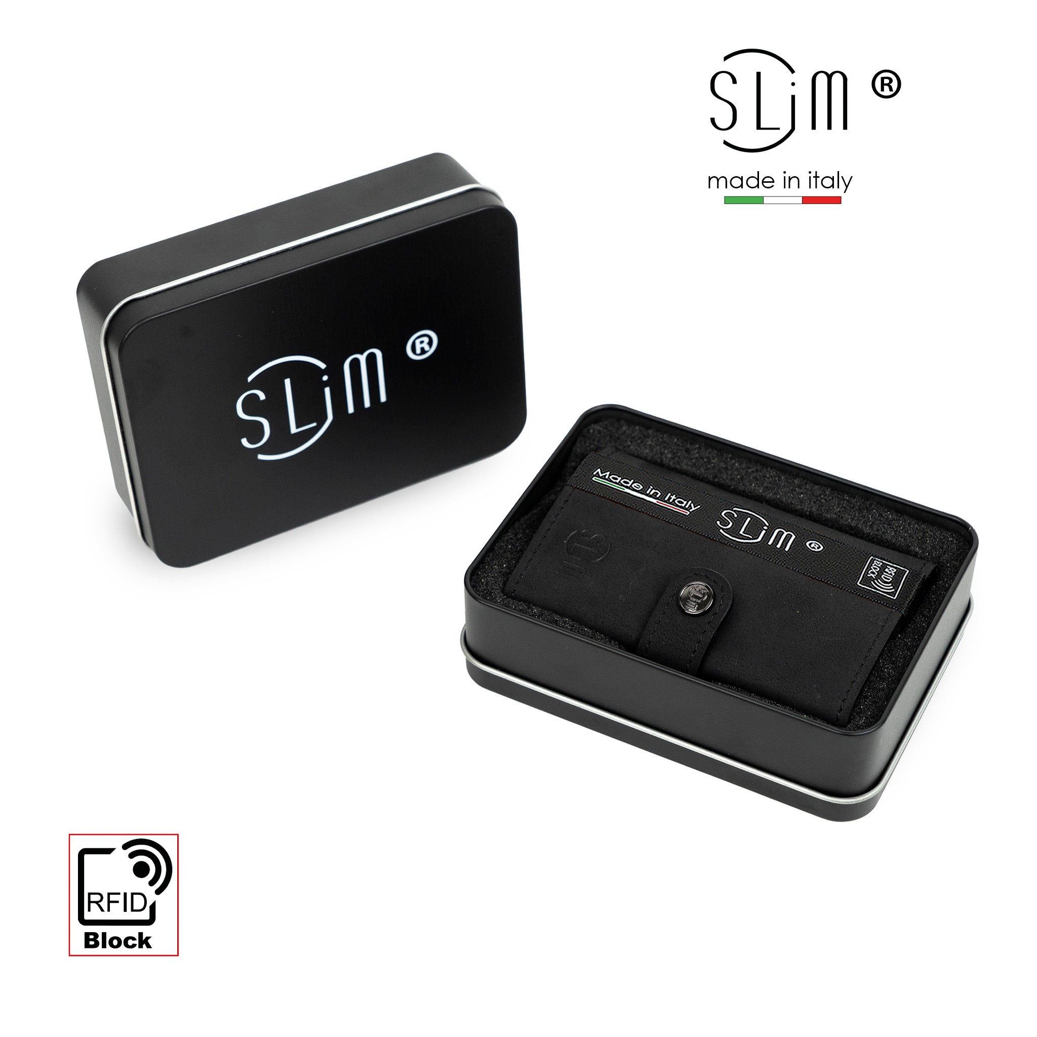 SLim Crazy Horse Portacarte Pelle Nero con Zip RFID