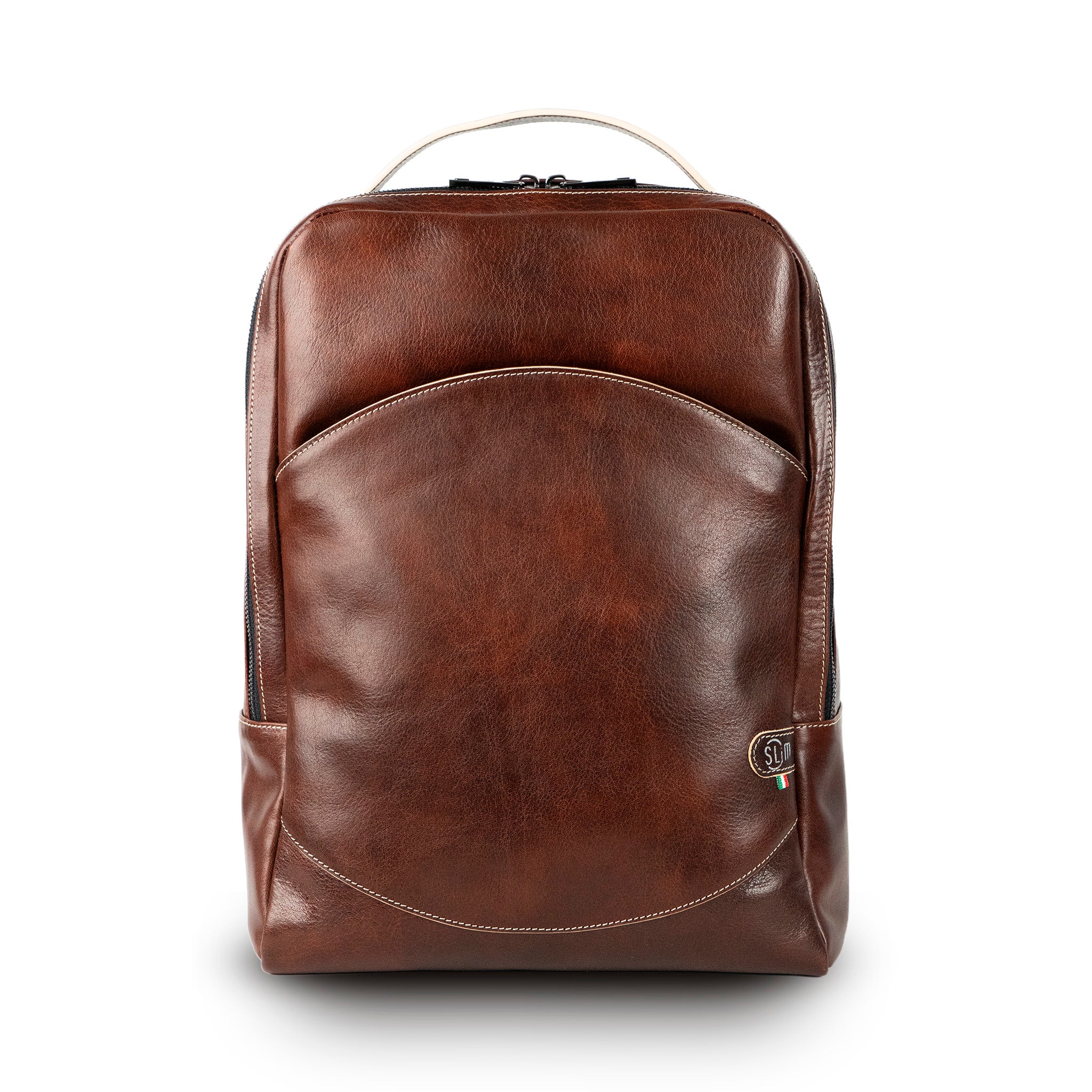 SLim Zaino Medio pelle marrone concia vegetale laptop 14"