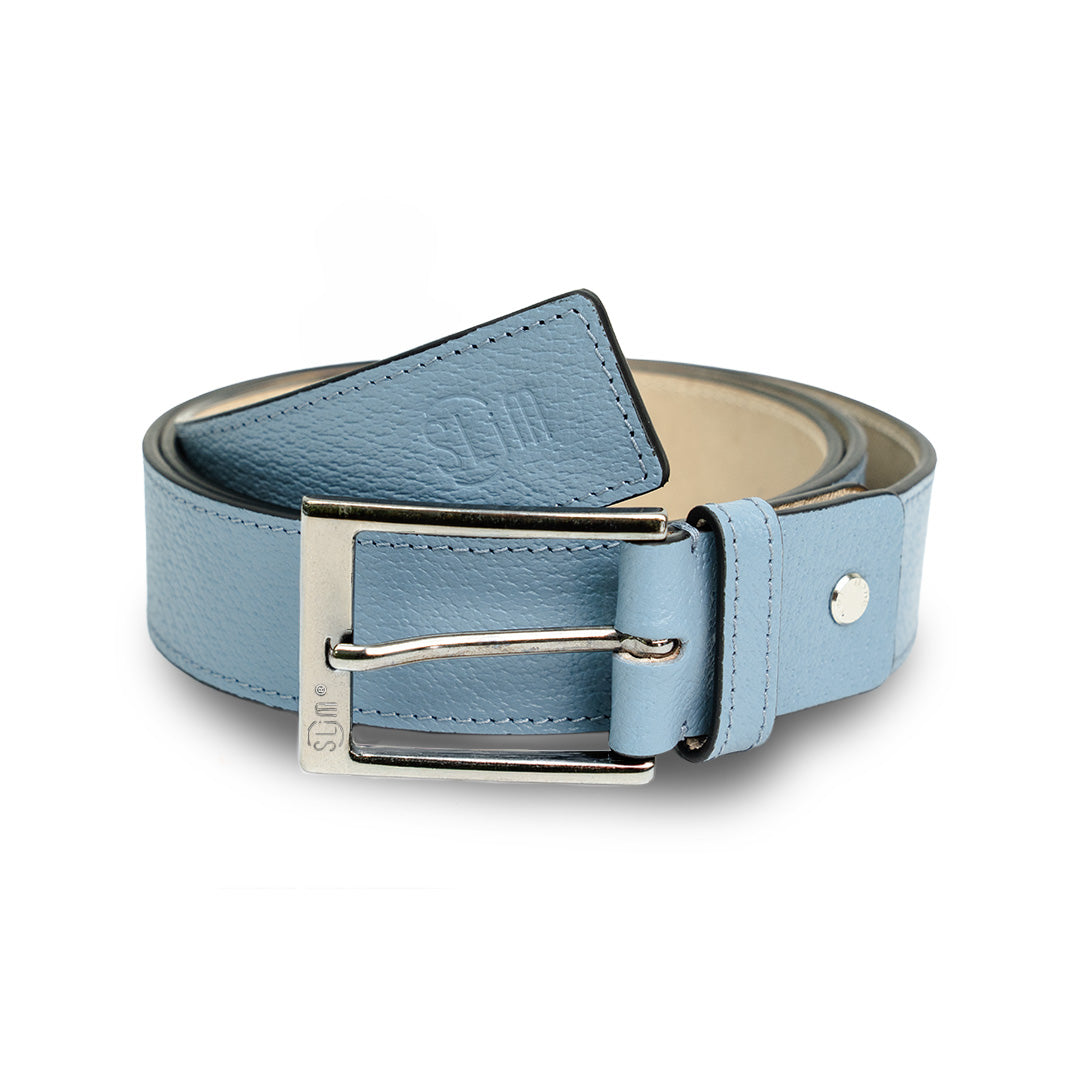 SLim Cintura Cinghialino Azzurro 35mm Pelle