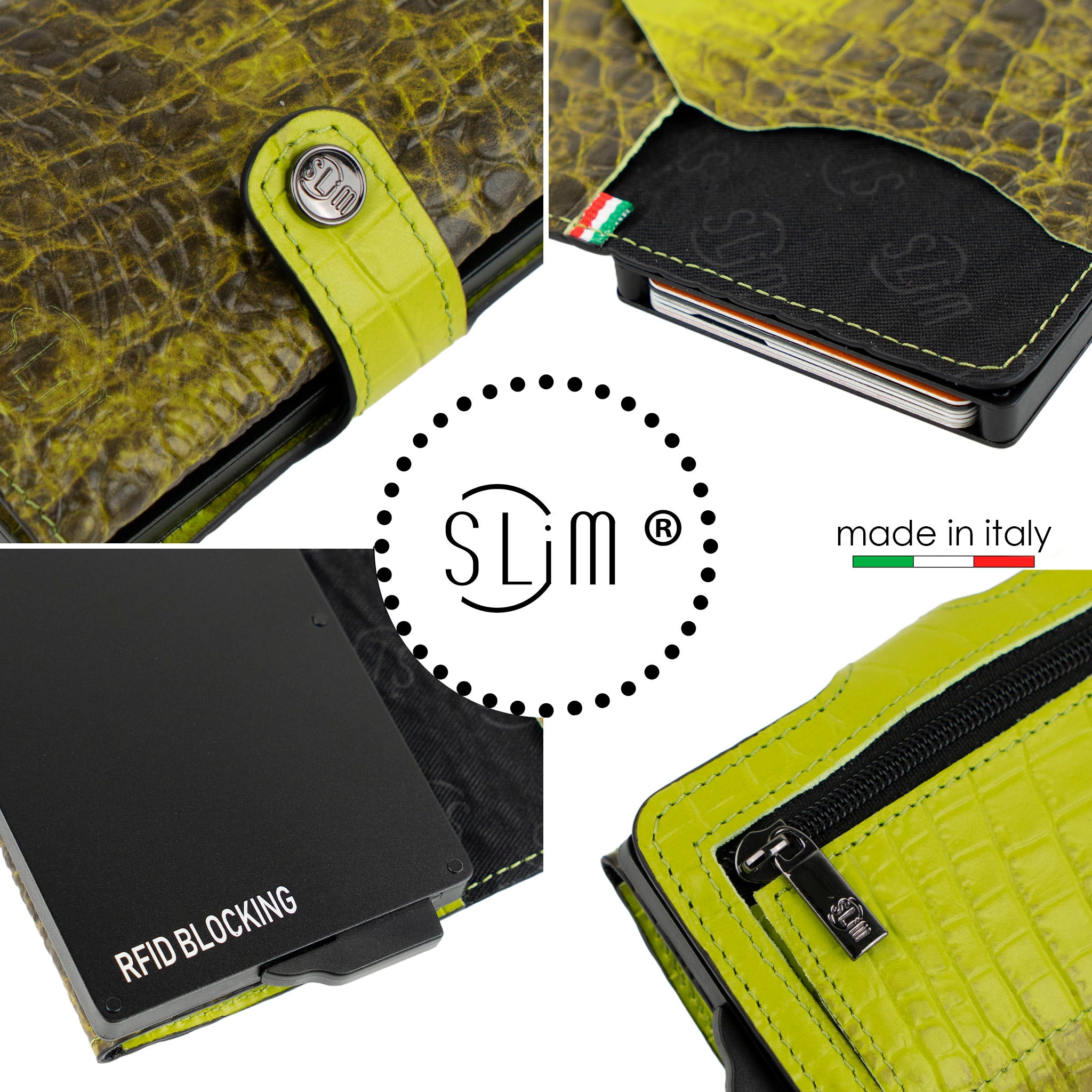 SLim Stampa Cocco Bicolor Verde portacarte RFID 12 carte